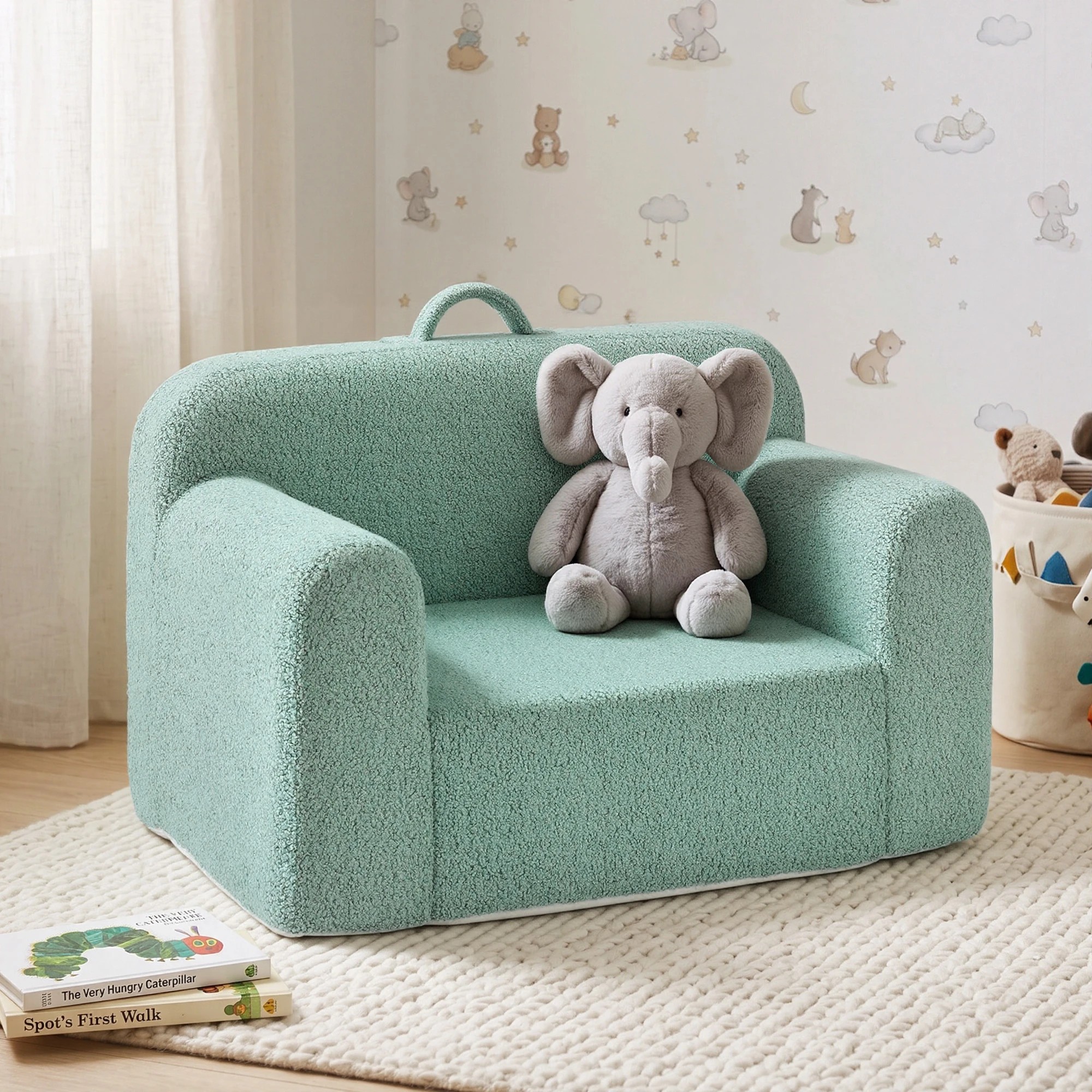 2 Artiss Kids Sofa Toddler Foam Couch with Carry Handle Mint - Green, 2 of 9
