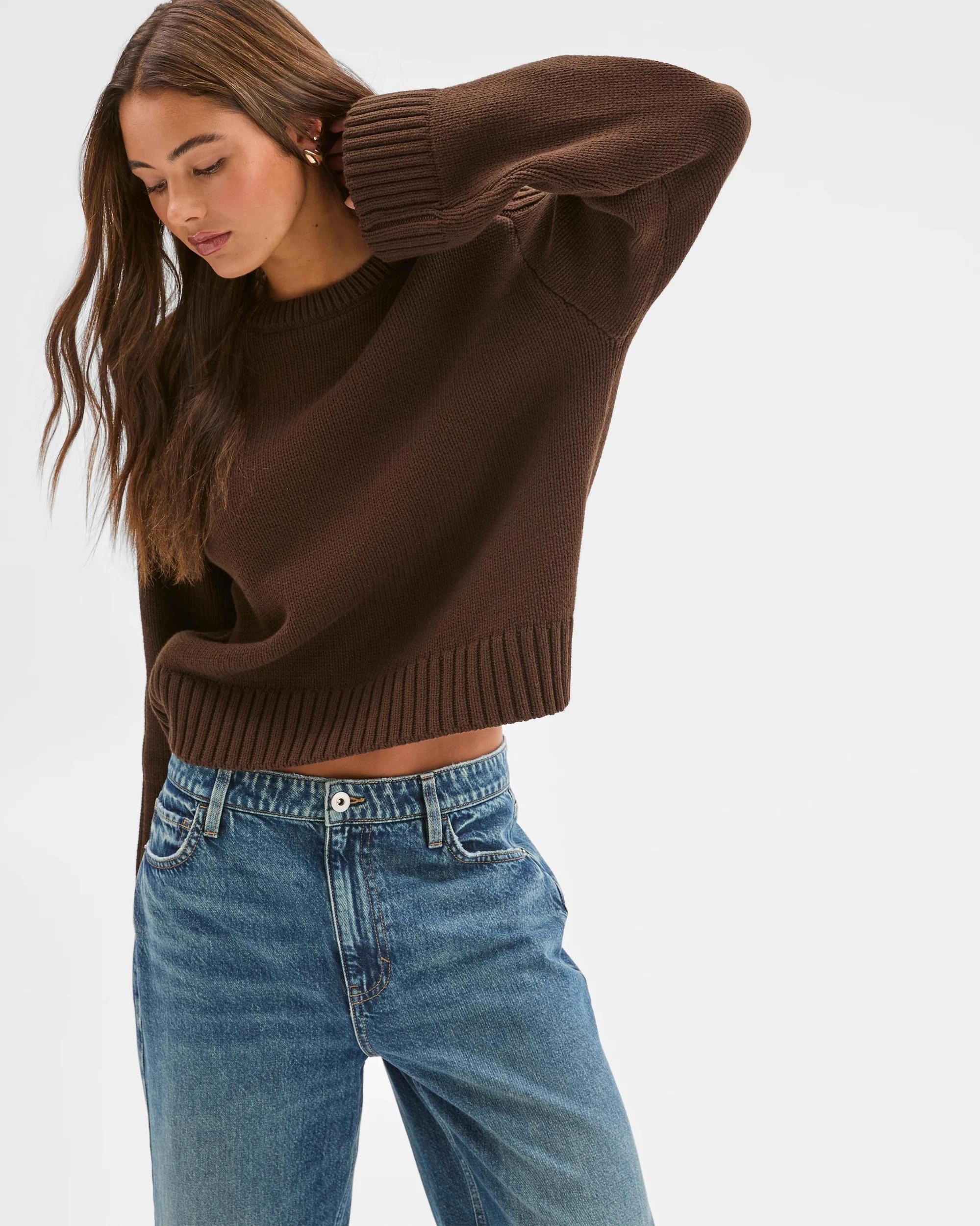 3 Lily Loves Australian Cotton Blend Crew Neck Knit Jumper DARK COCOA, 3 of 6