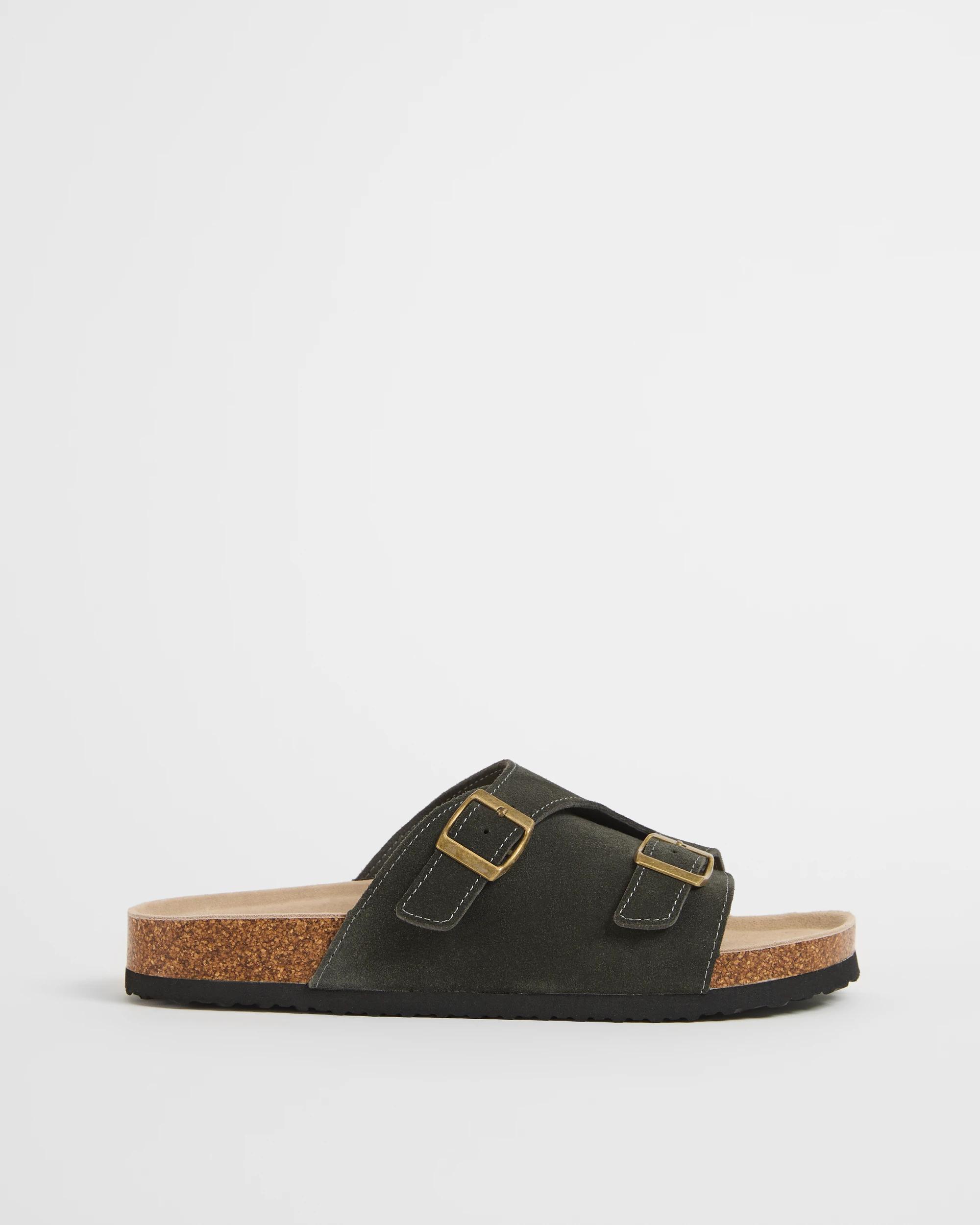 1 Target Man Broad Suede Leather Moulded Cork Slides GREY SUEDE, 1 of 4