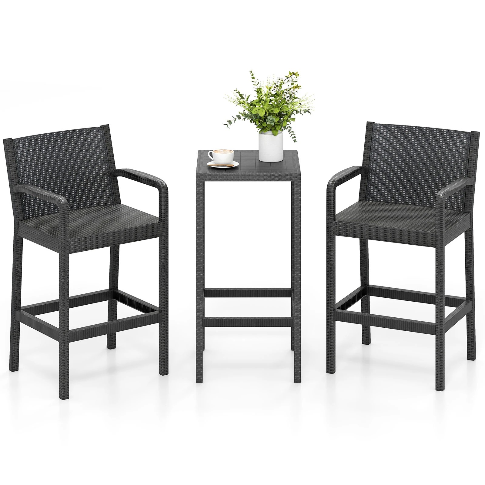 5 Costway 3PCS Patio Bar Set w/2 Stools & 1 Bar Table Outdoor Bistro Set, 5 of 5