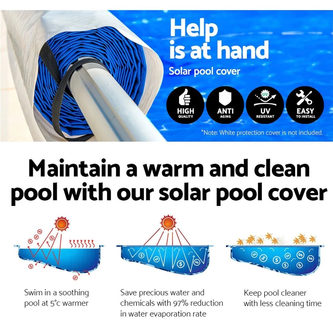 4 Aquabuddy Pool Cover 500 Micron 7x4m  Swimming Pool Solar Blanket 4m Roller - Multi, 4 of 6