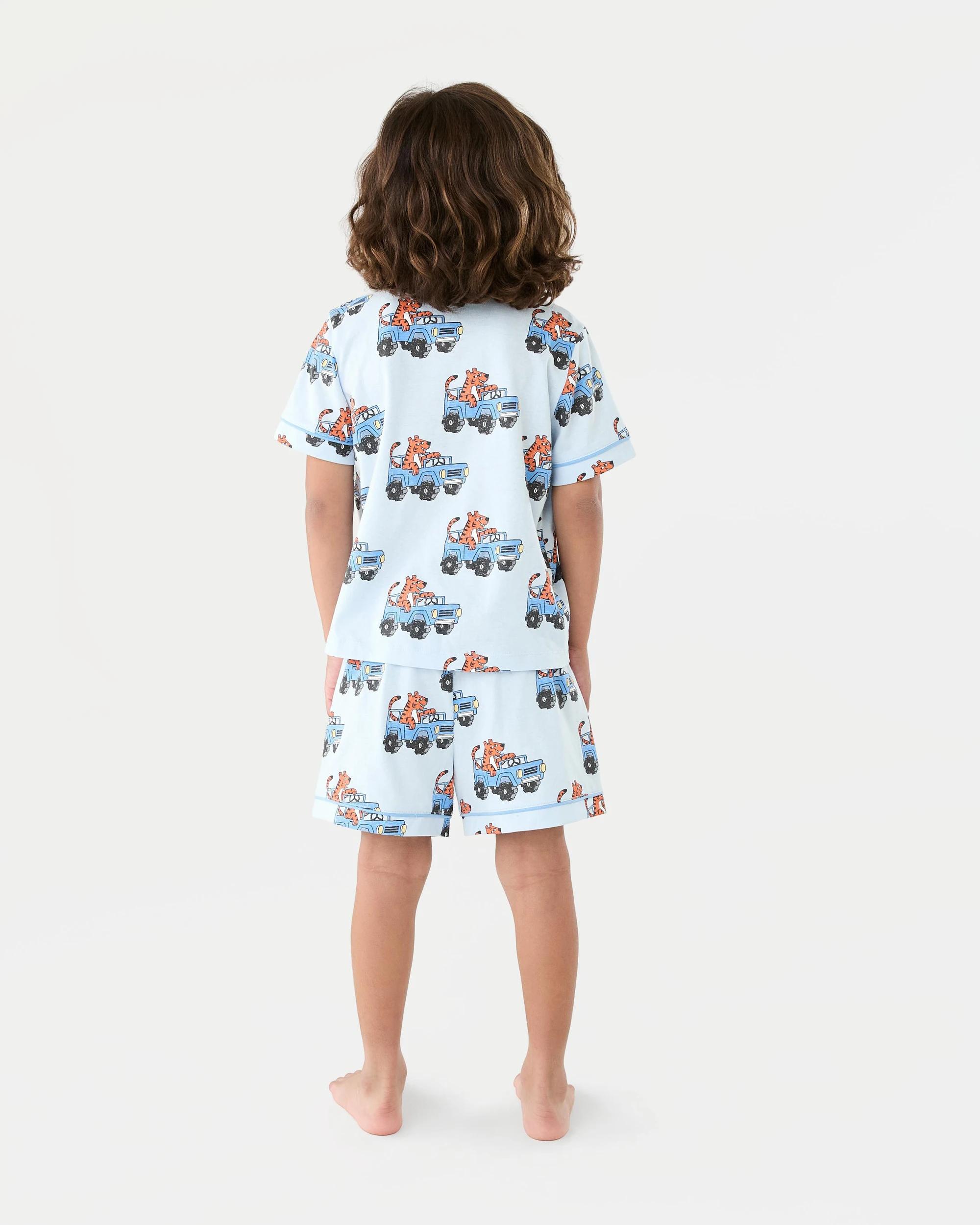 2 Short Sleeve Button Down Pyjama Set Blu Tiger, 2 of 8