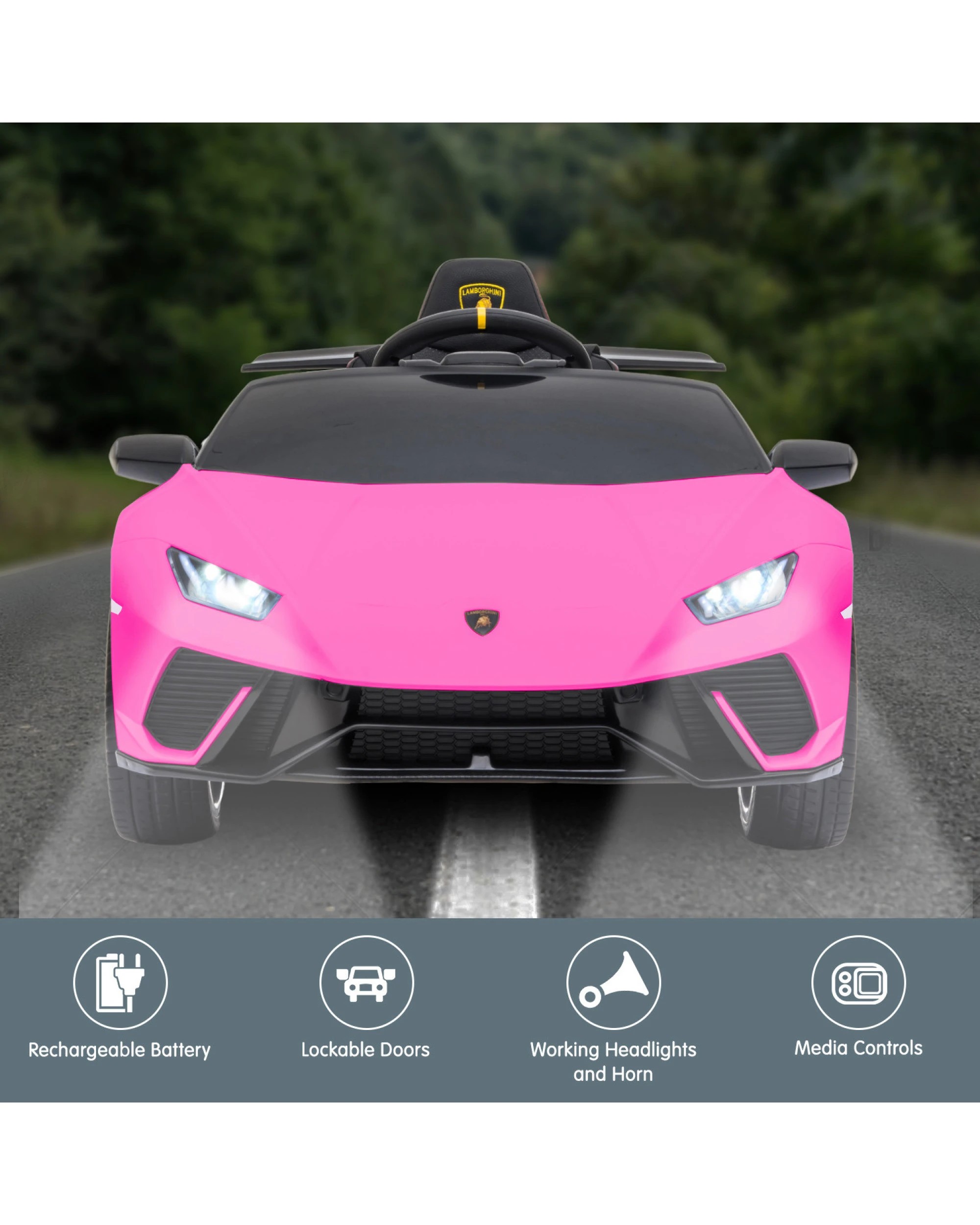 3 Kahuna Lamborghini Performante Kids Electric Ride On Car Remote Control Pink, 3 of 10