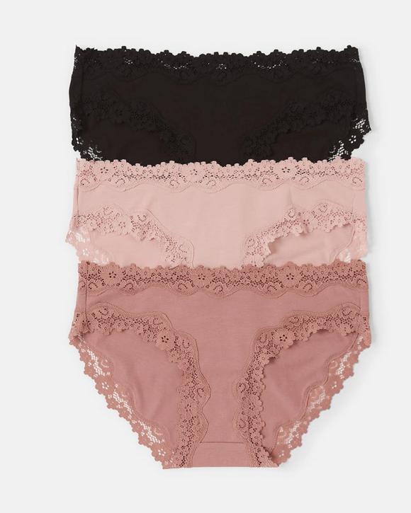 3 Pack Cotton Lace Bikini Briefs