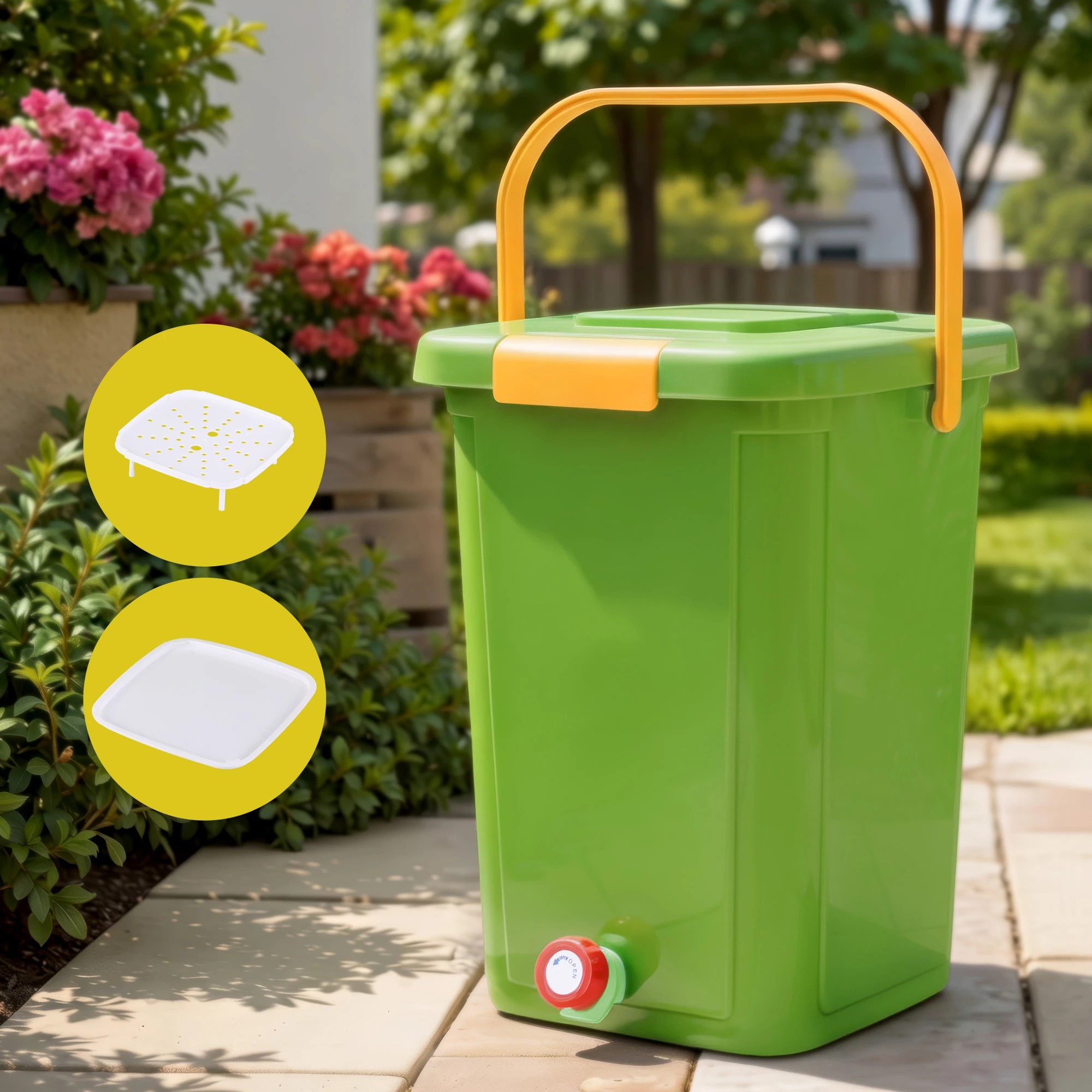 2 Gardeon 20L Kitchen Compost Bin Food Waste Caddy Countertop Drain Tap - Green, 2 of 8