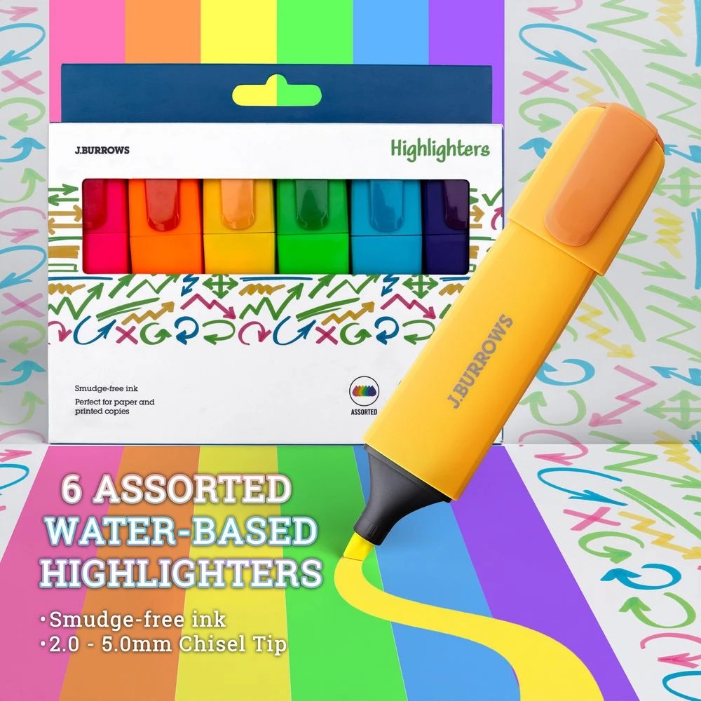 5 J.Burrows Chisel Highlighters Assorted 6 Pack, 5 of 5