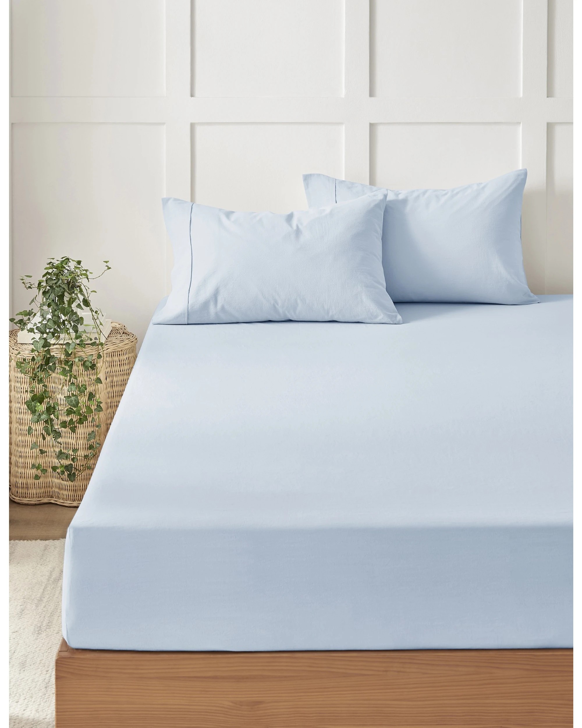 2 Dreamaker Bonnie Washed Cotton Fitted Sheet Set - King Bed - Sky, 2 of 6