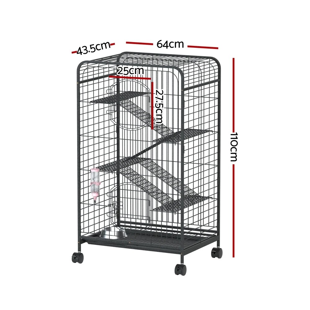 2 i.Pet Rabbit Cage Indoor Hutch Guinea Pig Bird Ferret Cat Hamster 110cm 4 Level - Black, 2 of 6