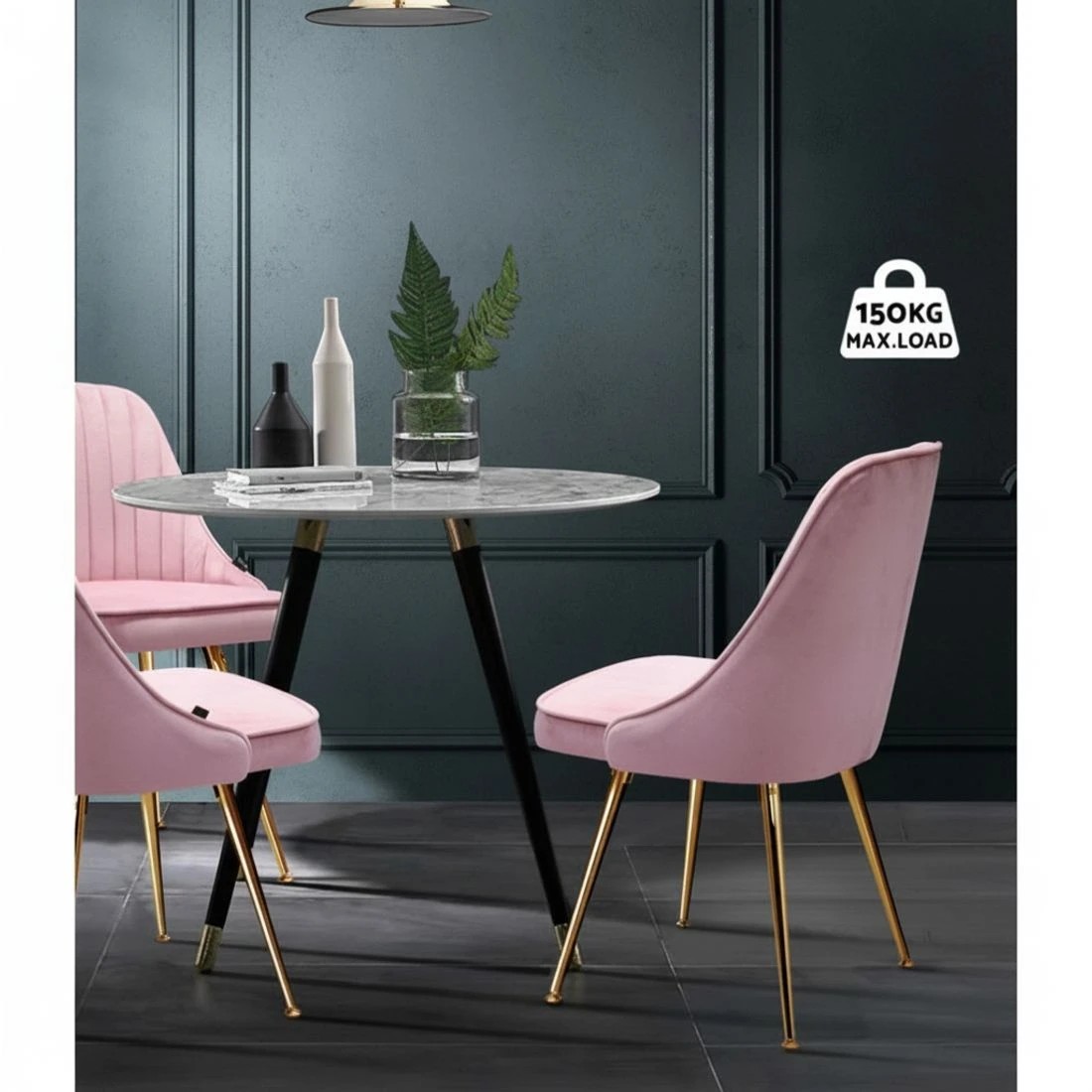 4 Artiss Dining Chairs Set of 2 Velvet Channel Tufted - Pink, 4 of 4