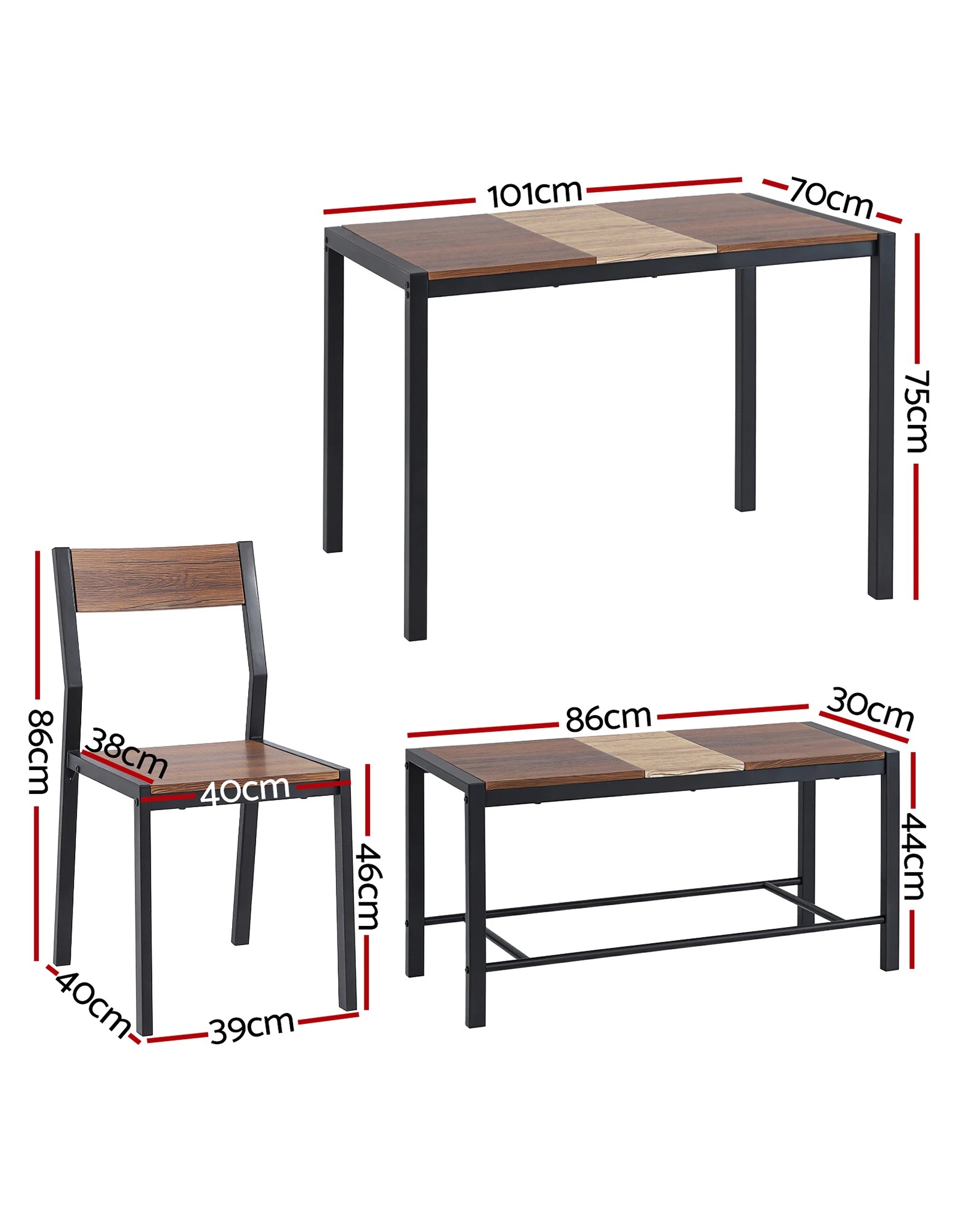 3 Artiss Dining Table and Chairs Set of 4 Bench Kitchen Furniture Rustic - Multi, 3 of 7