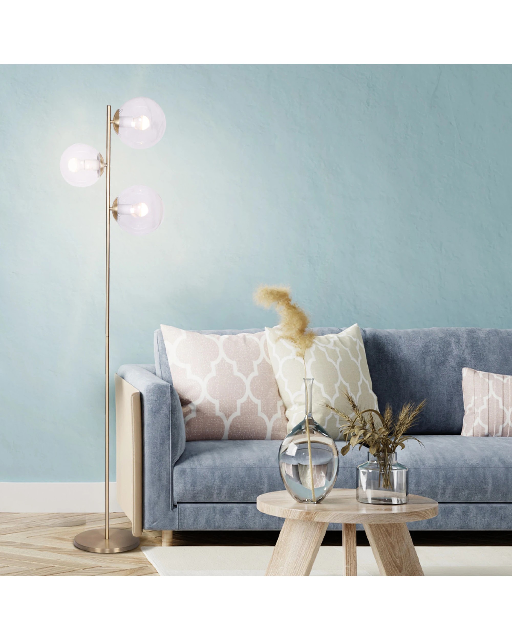 2 Sarantino 3-Light Gold Metal Floor Lamp with Glass Shades, 2 of 10