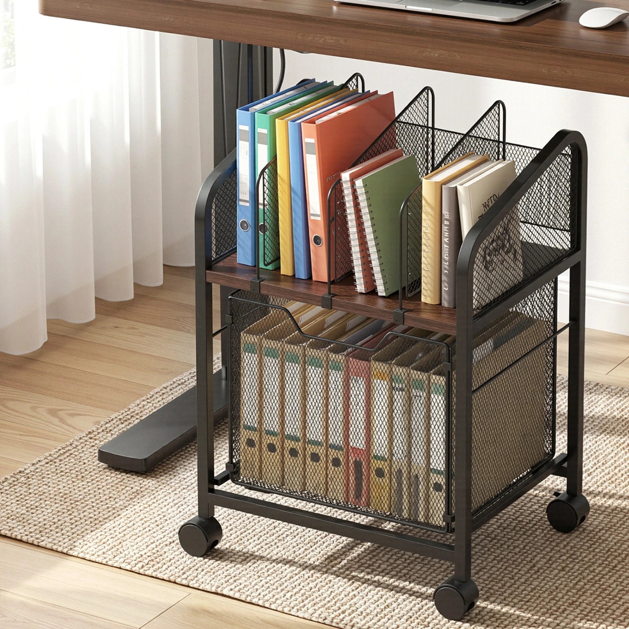 5 Artiss Mobile File Cabinet Rolling with Locking Wheels Wood Top Compact Storage - Black, 5 of 5