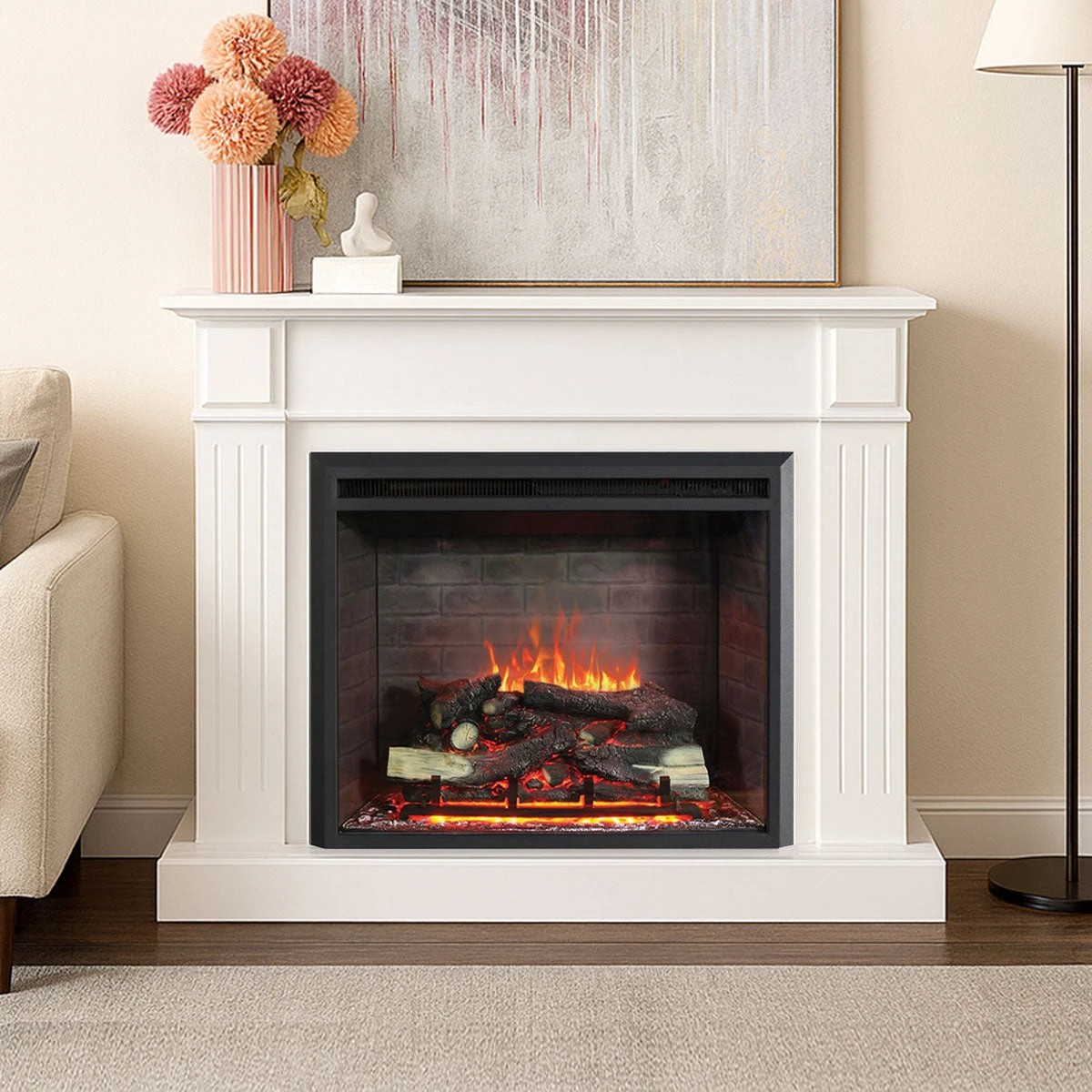 1 Moda Living Berwick Electric Fireplace Heater White Mantel Suite with Primo Insert - White, 1 of 9