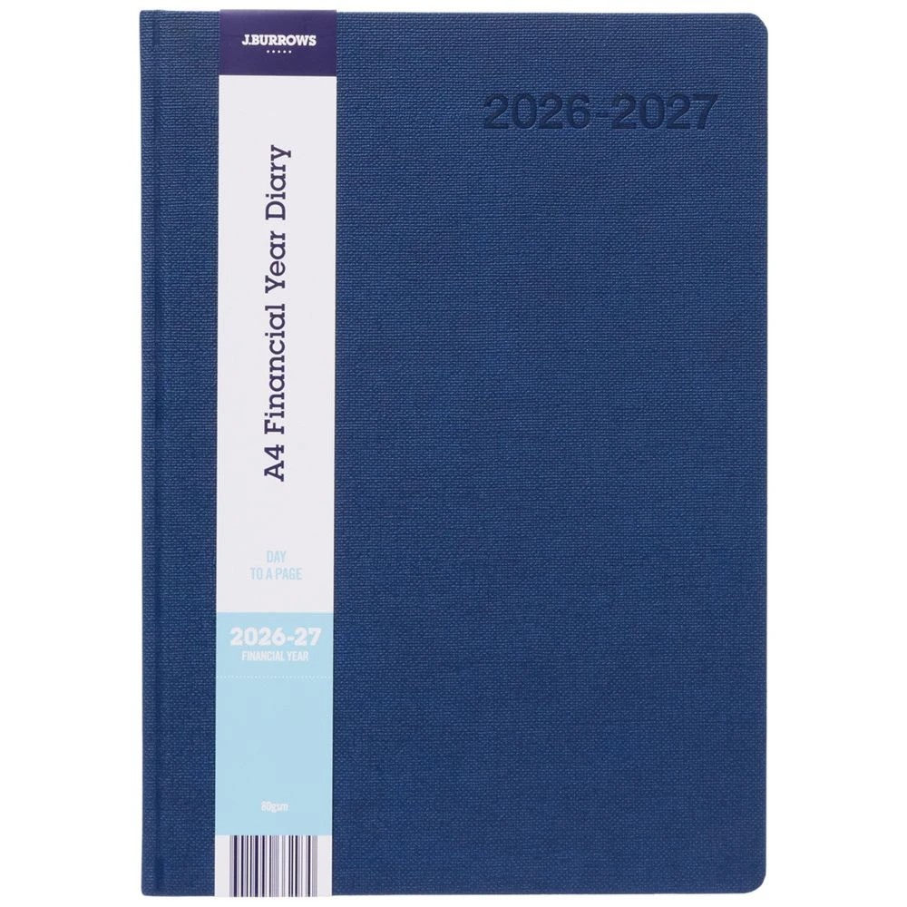 1 J.Burrows A4 Day to Page Textured FY26/27 Diary Navy, 1 of 6