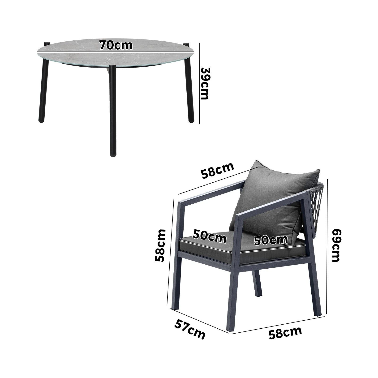 2 Livsip 3PCS Outdoor Patio Setting Furniture Lounge Set Grey 70cm Coffee Table - Multi, 2 of 9