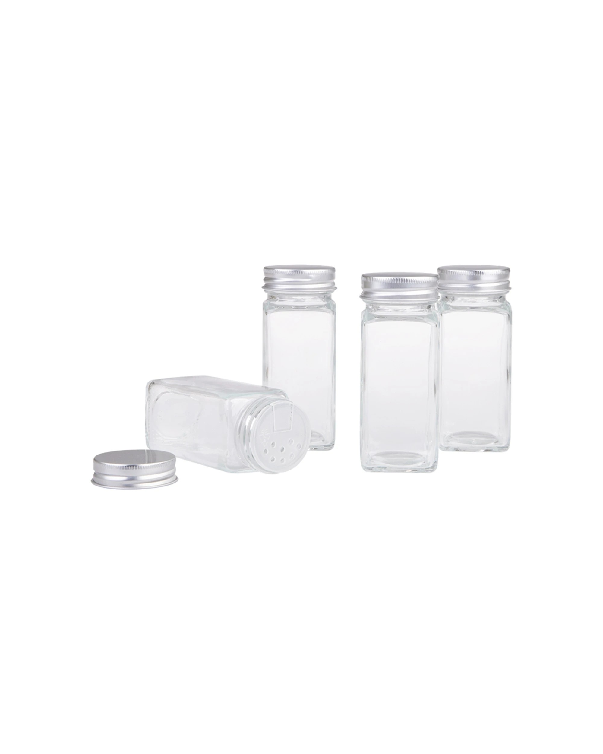 2 Appetito Square Glass Spice Jar Metal Lid Kitchen Organiser 115ml - Clear, 2 of 4