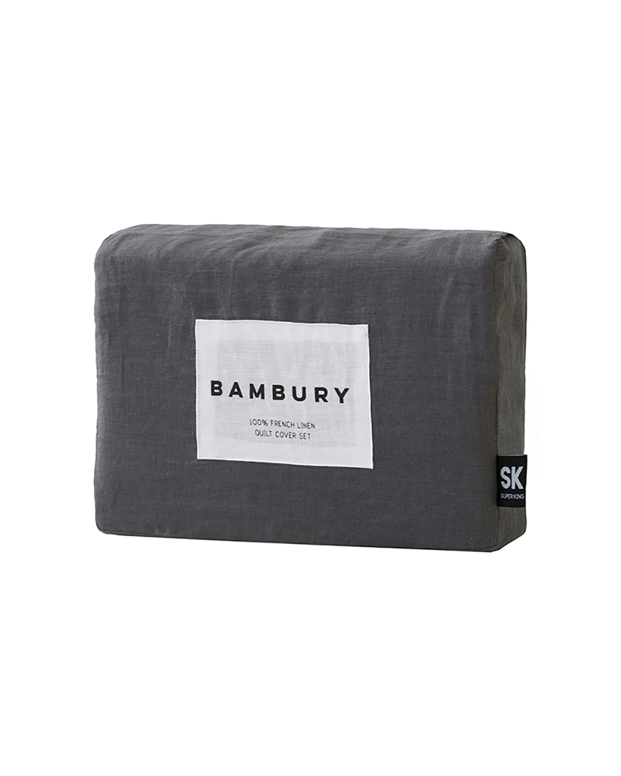 4 BAMBURY Linen Quilt Cover Set Charcoal 100% Linen French Flax Luxurious - Double Bed - Charcoal, 4 of 4