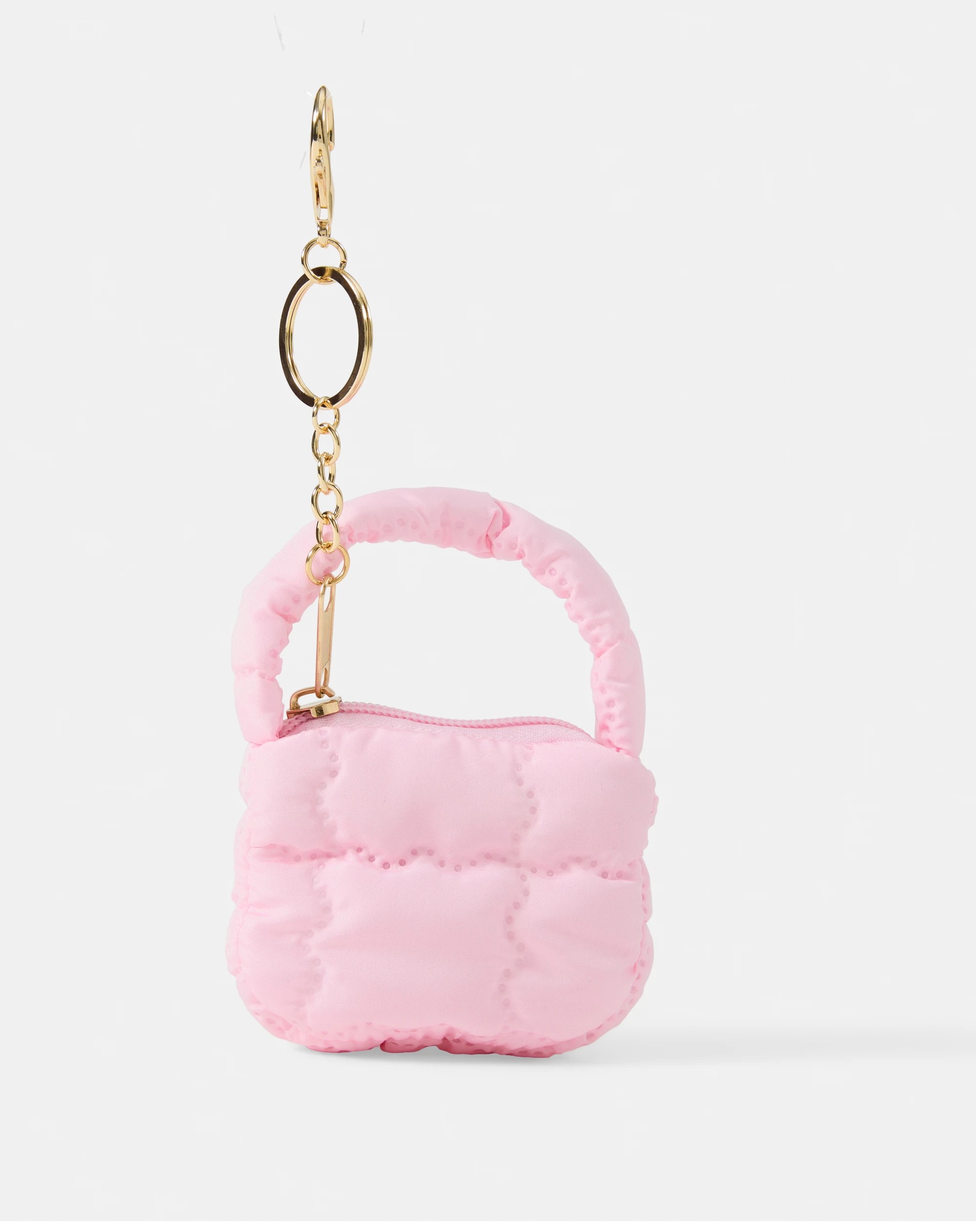 4 Puffy Bag Charm Keyring - Pink and Gold Tone, 4 of 5