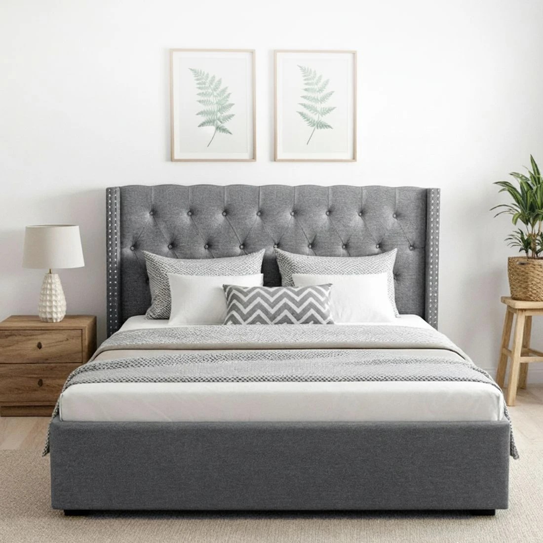 5 Artiss King Bed Frame Storage Tufted Headboard Gas Lift Base - Grey, 5 of 10