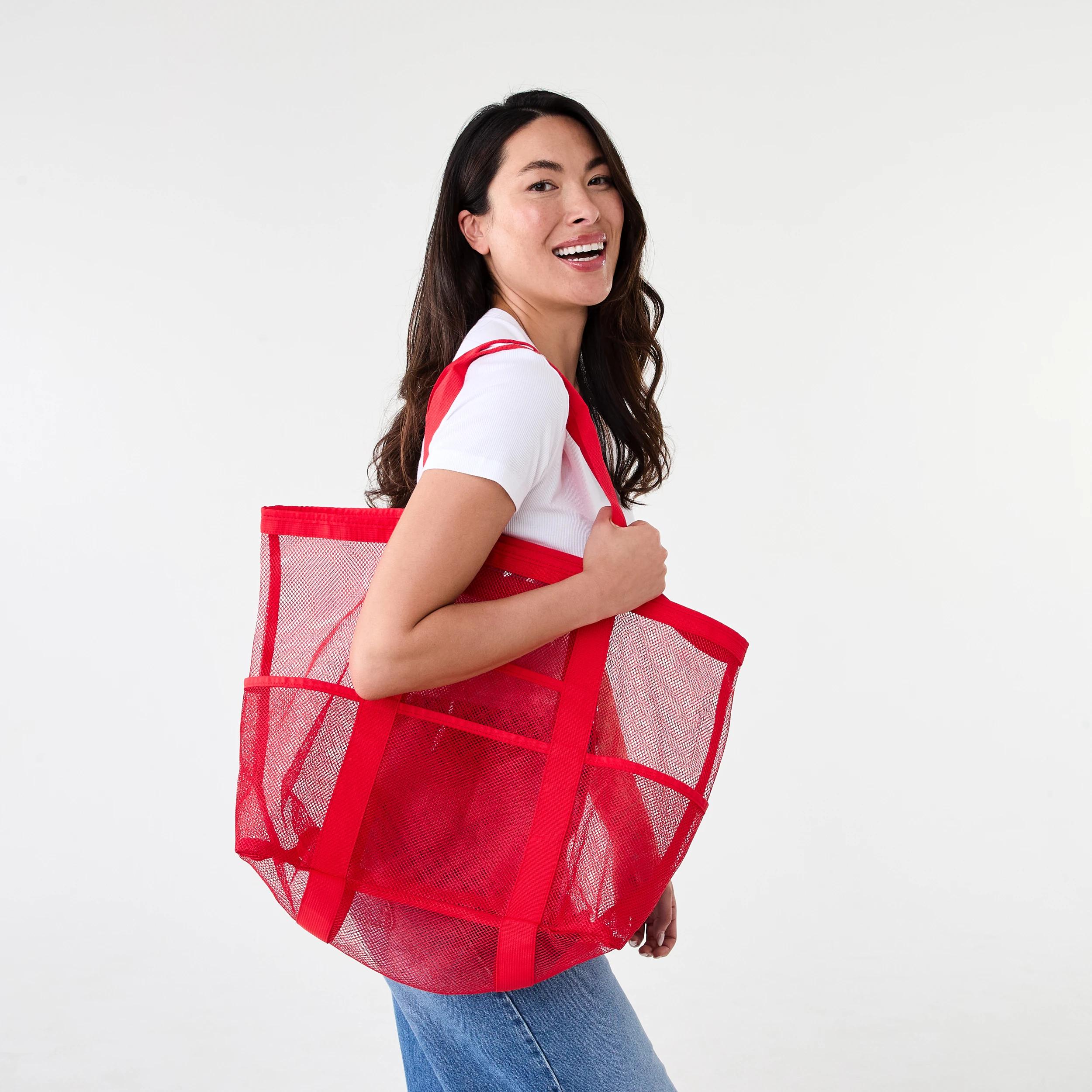 5 Mesh Beach Tote Bag Red, 5 of 5