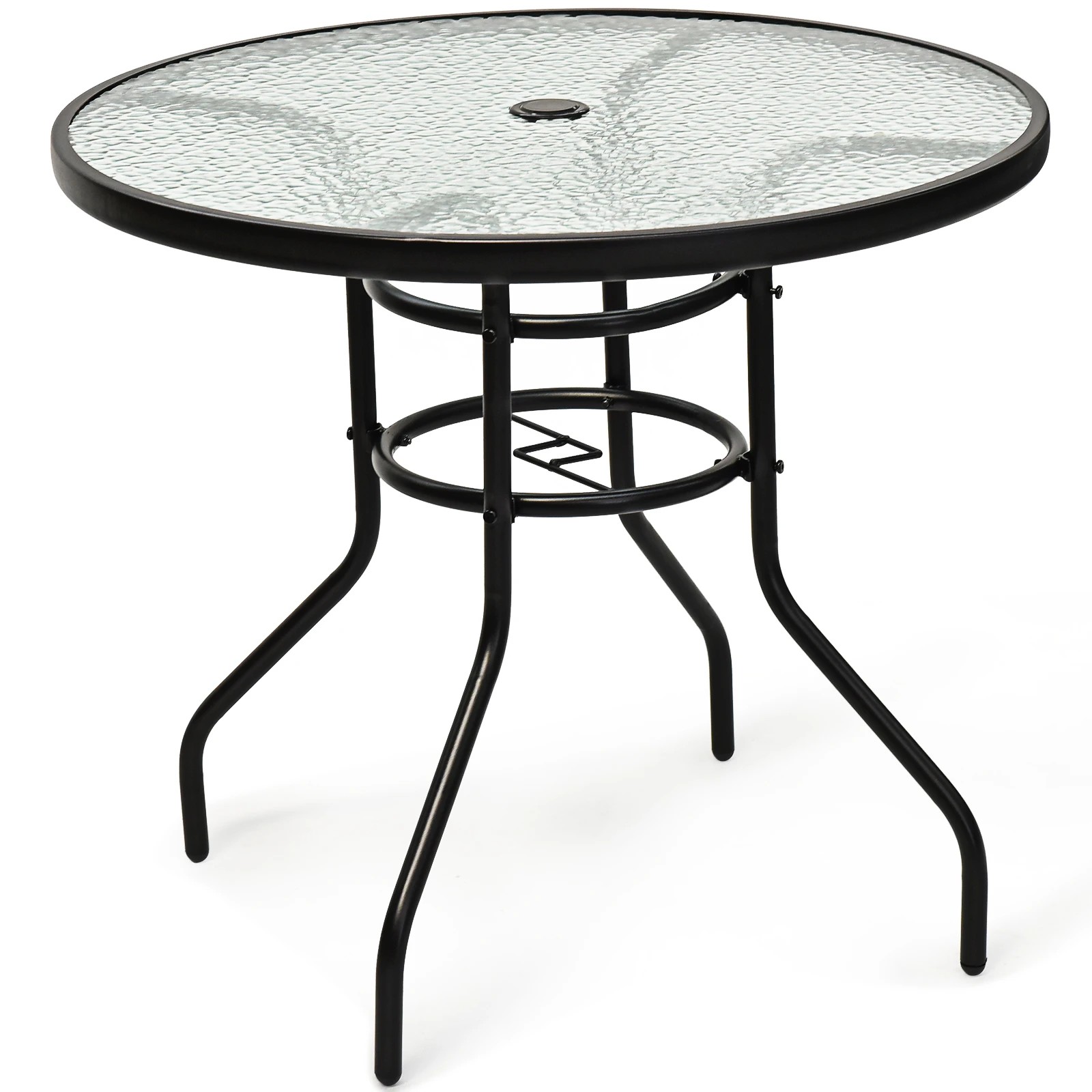 1 Costway Outdoor Table Coffee Tea Table Glass Tabletop w/Umbrella Hole, 1 of 4