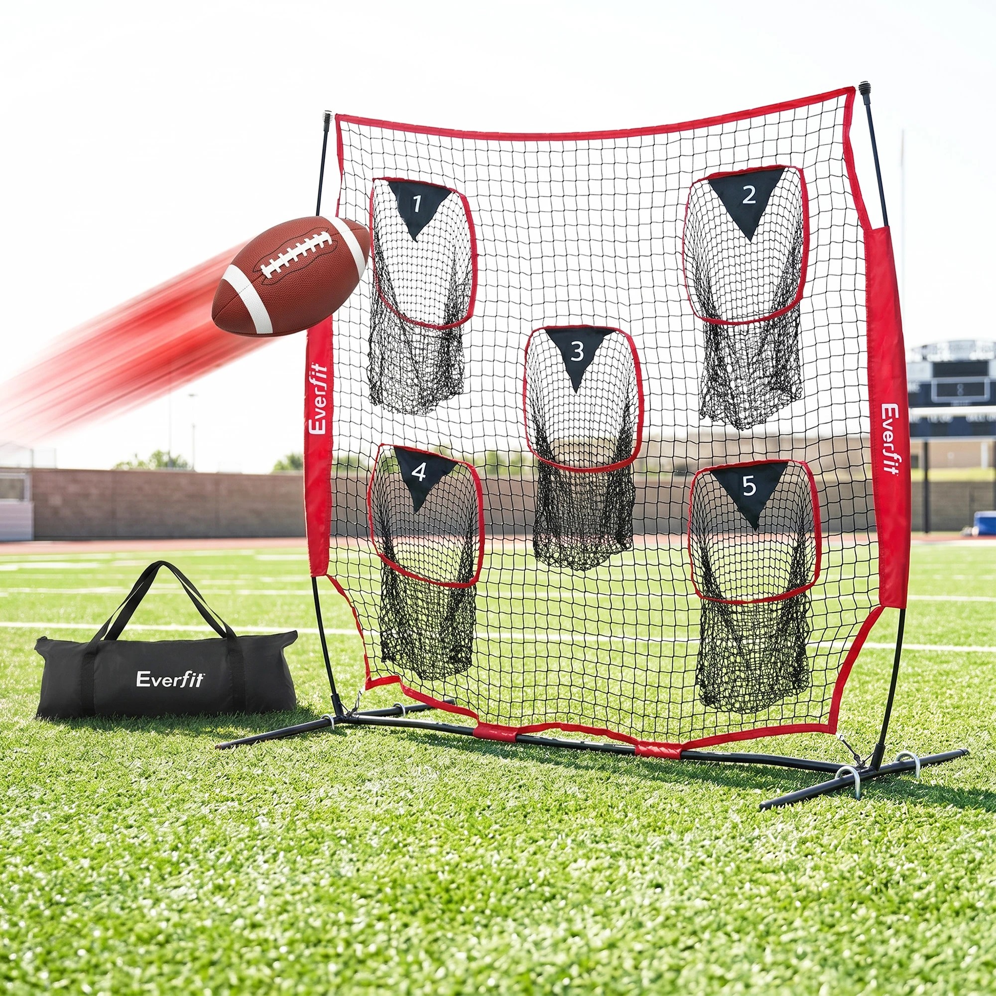 2 Everfit Football Training Net 5 Target Portable Soccer Goal Nets Rebounder - Red, 2 of 8