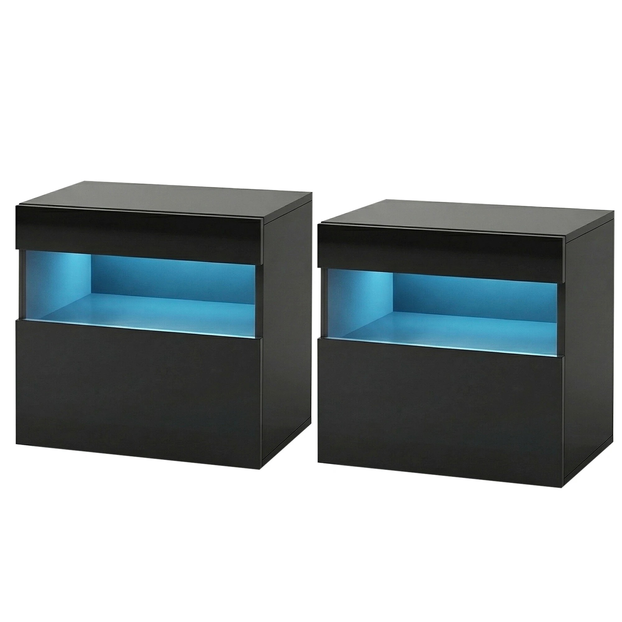 1 Artiss 2x Bedside Table LED - HERES - Black, 1 of 6