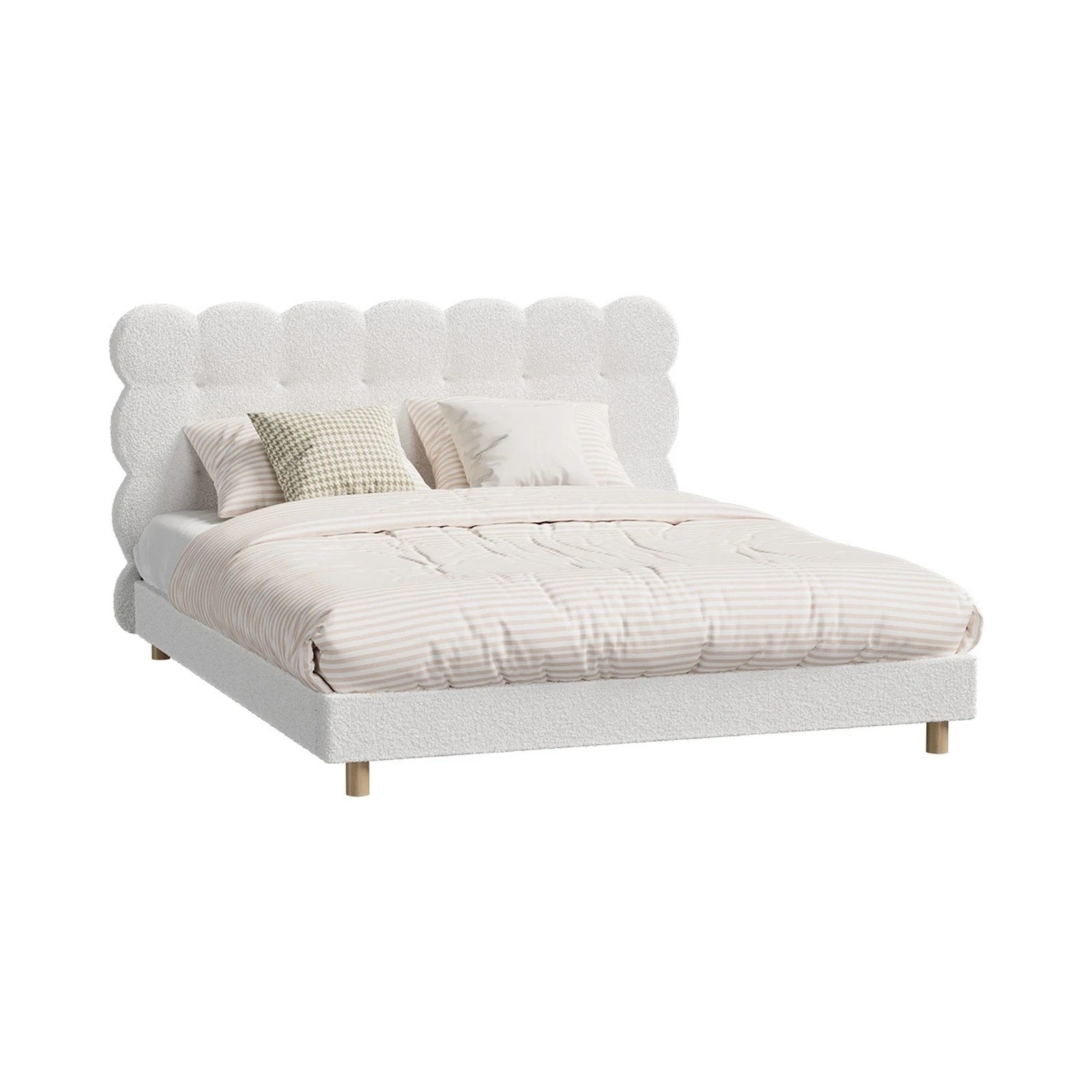 1 Oikiture Queen Bed Tufted Bedhead Boucle Bed Frame
 - White, 1 of 10