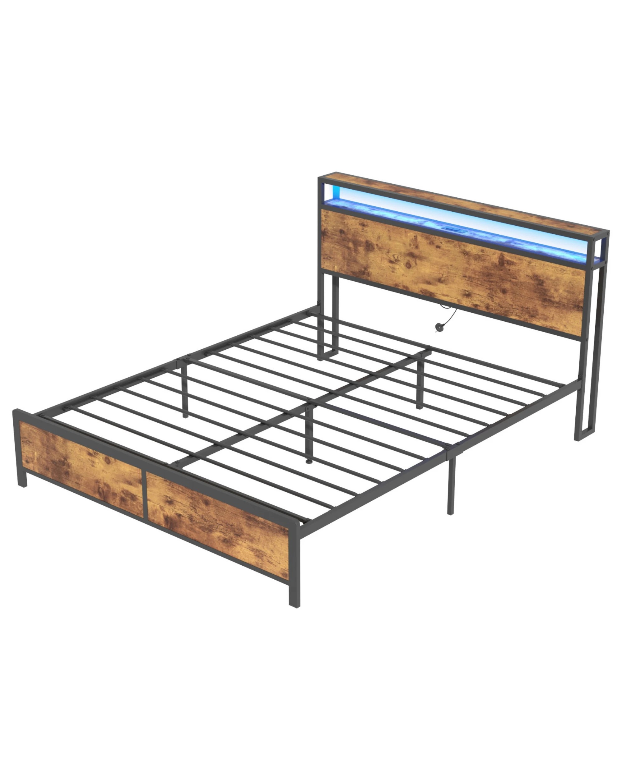 1 Advwin Queen Bed Frame With Charging Station & Rgb Led Lights Storage Headboard, 1 of 8