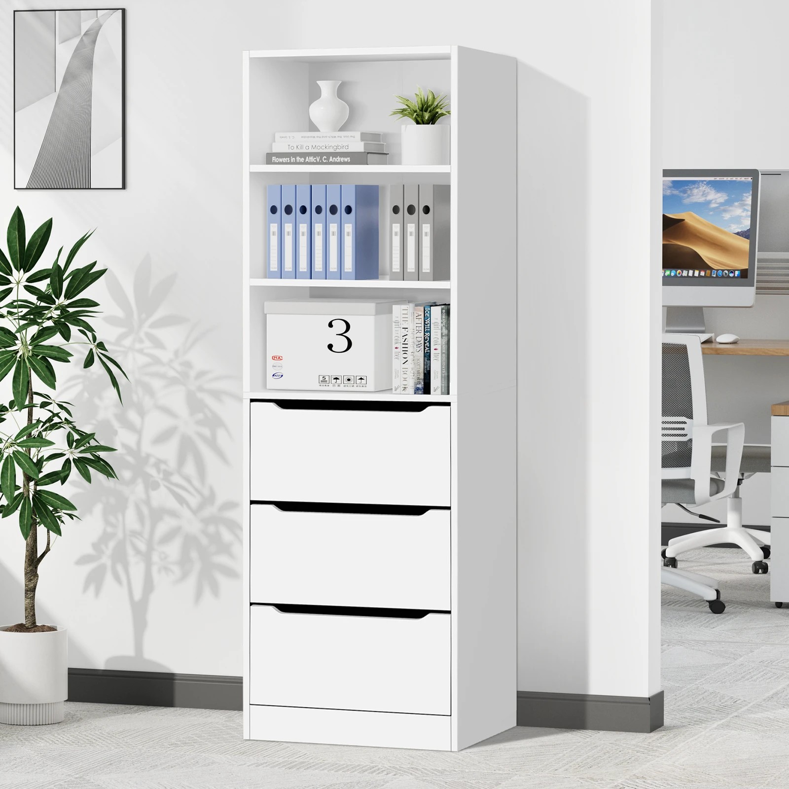 9 Alfordson Chest of 3 Drawers Office Storage Cabinet Tallboy Bedroom - White, 9 of 10