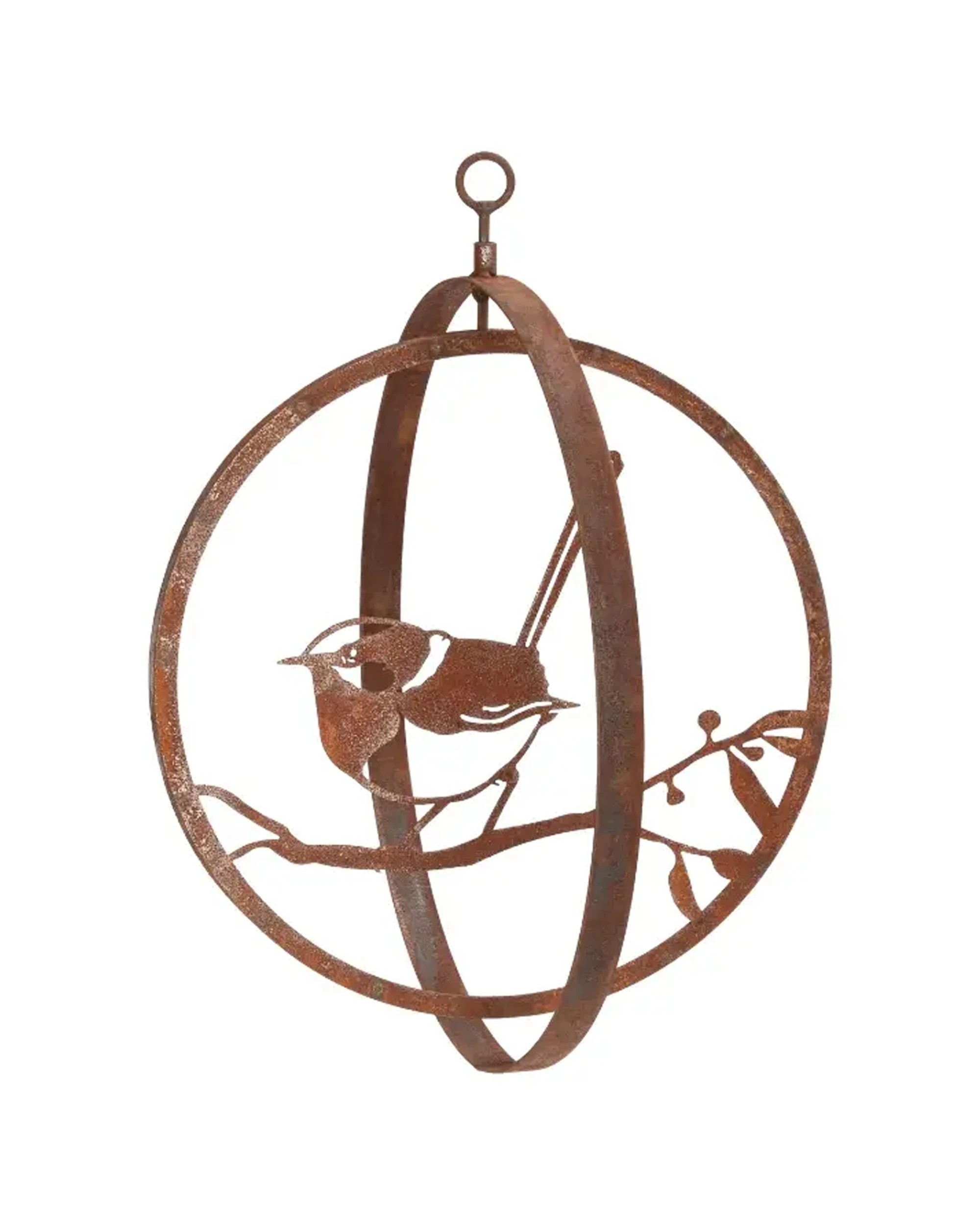 1 Alfresco Rusted Metal Finish Decorative Hanging Garden Double Ring Bird Orn - Multi, 1 of 1