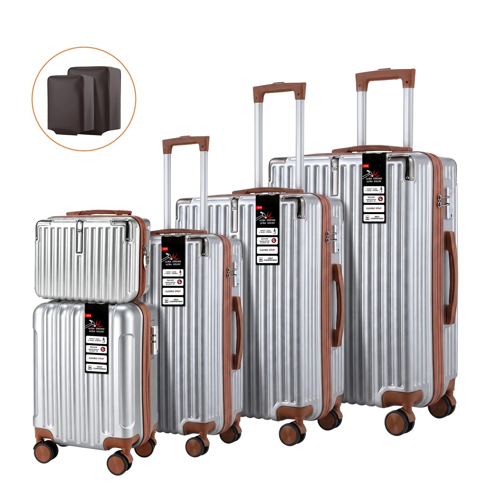 4 Buon Viaggio Lightweight Carry On Luggage Set 5 Piece Hard Case Suitcases with Wheels, TSA Lock & Front Hook, 4 of 6