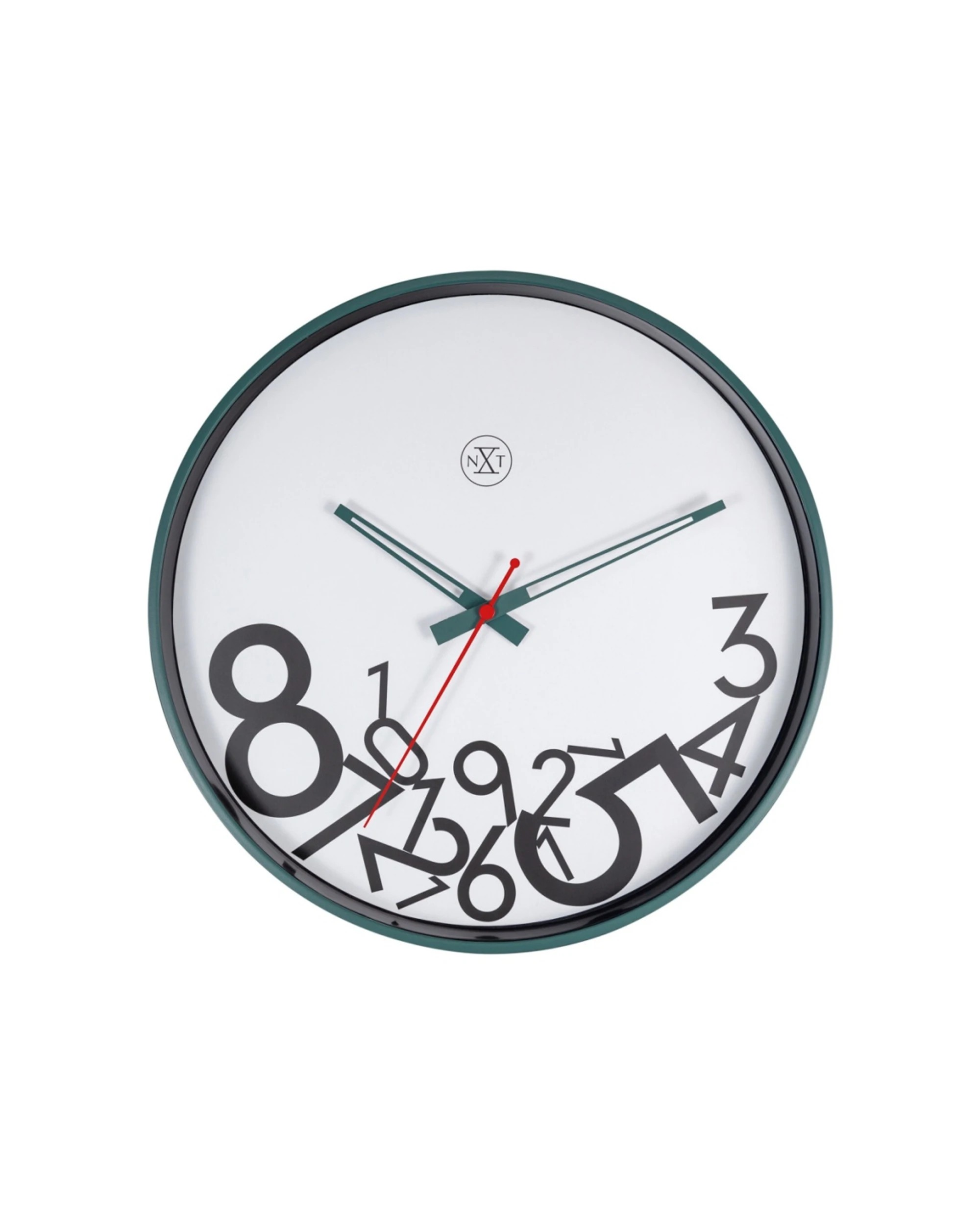 1 NexTime 30cm Wall Clock - Dropped Numbers Design - Green, 1 of 5