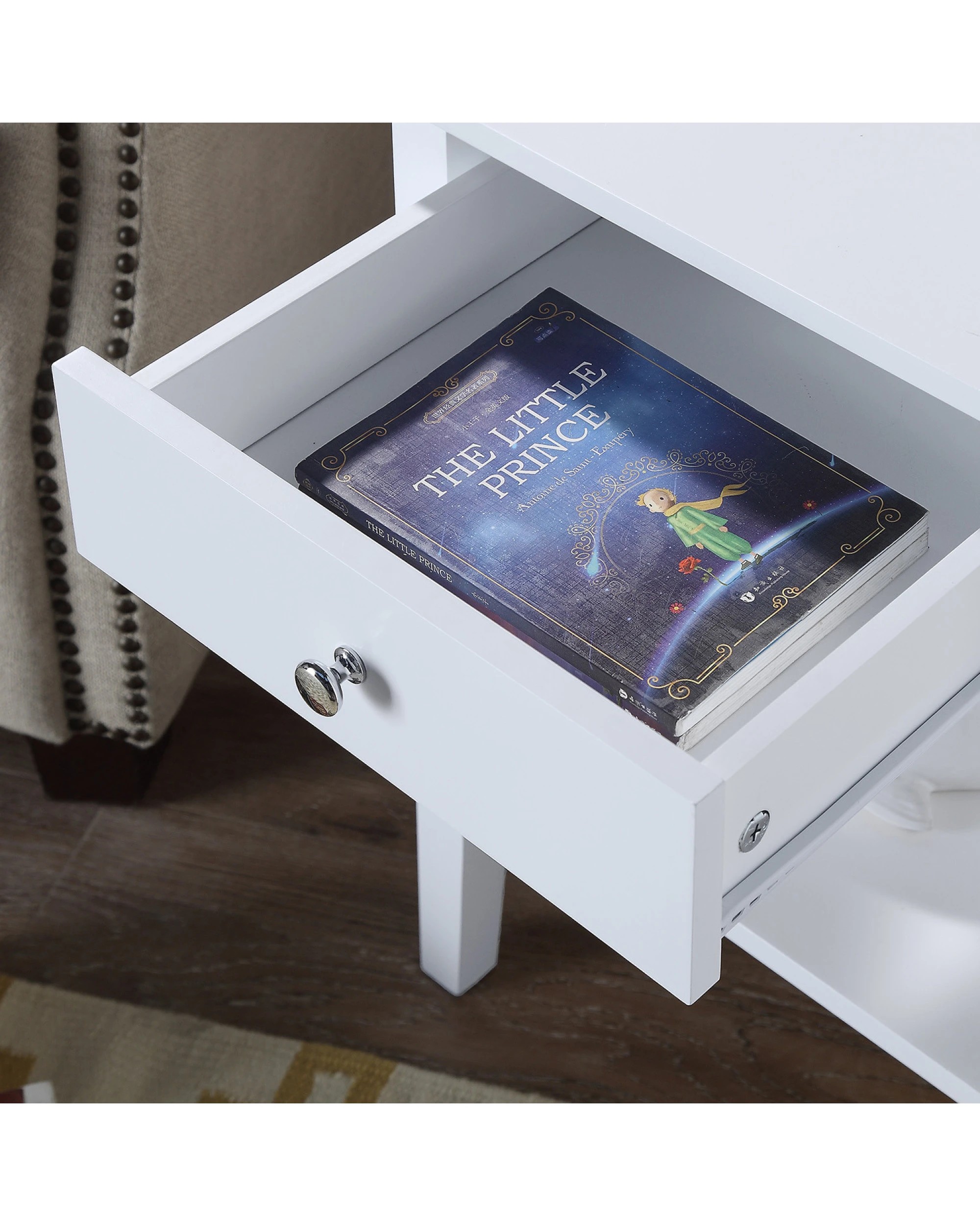 4 Sarantino Greta Bedside Table with Drawer in White - White, 4 of 8