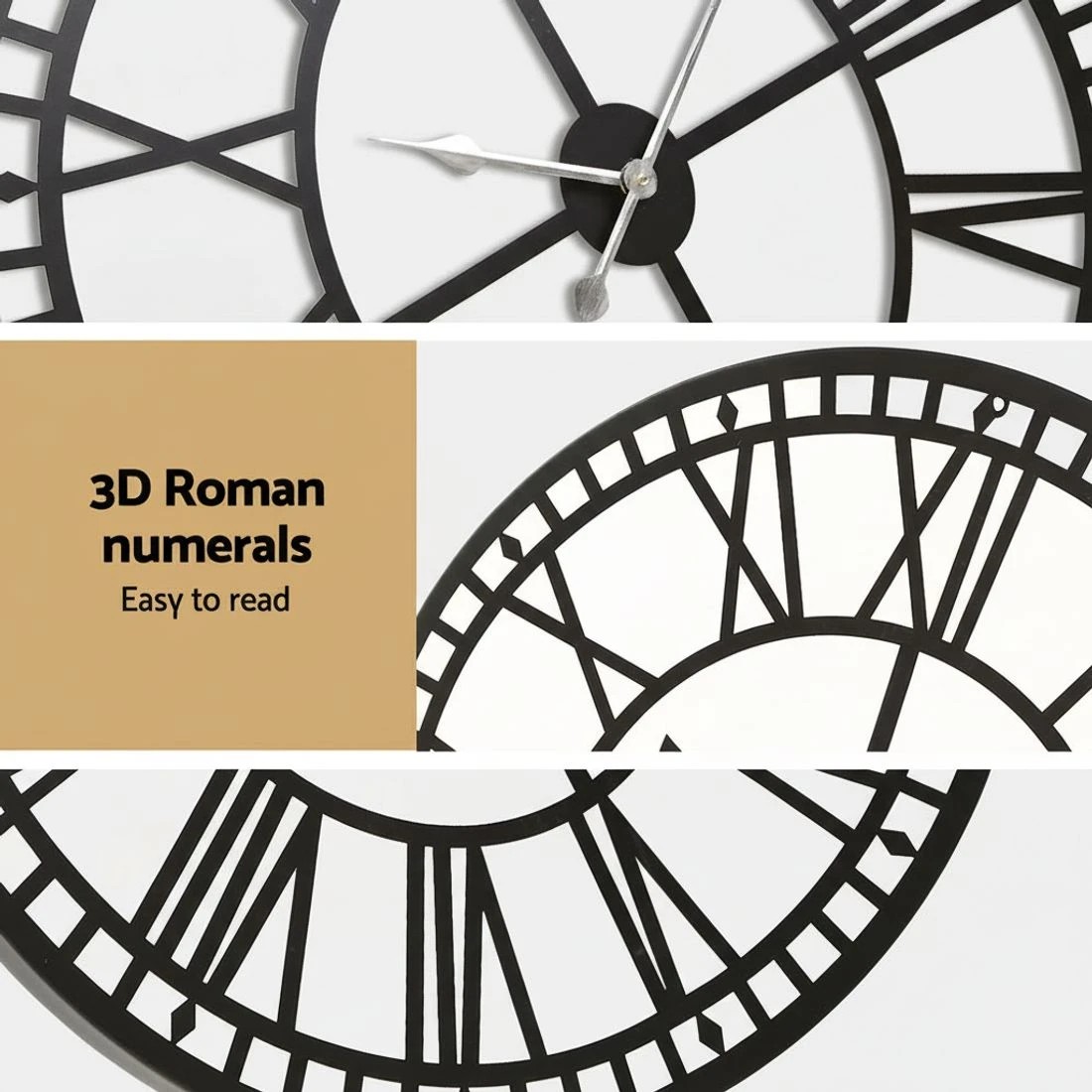 3 Artiss 80cm Wall Clock Large Roman Numerals Metal - Black, 3 of 5