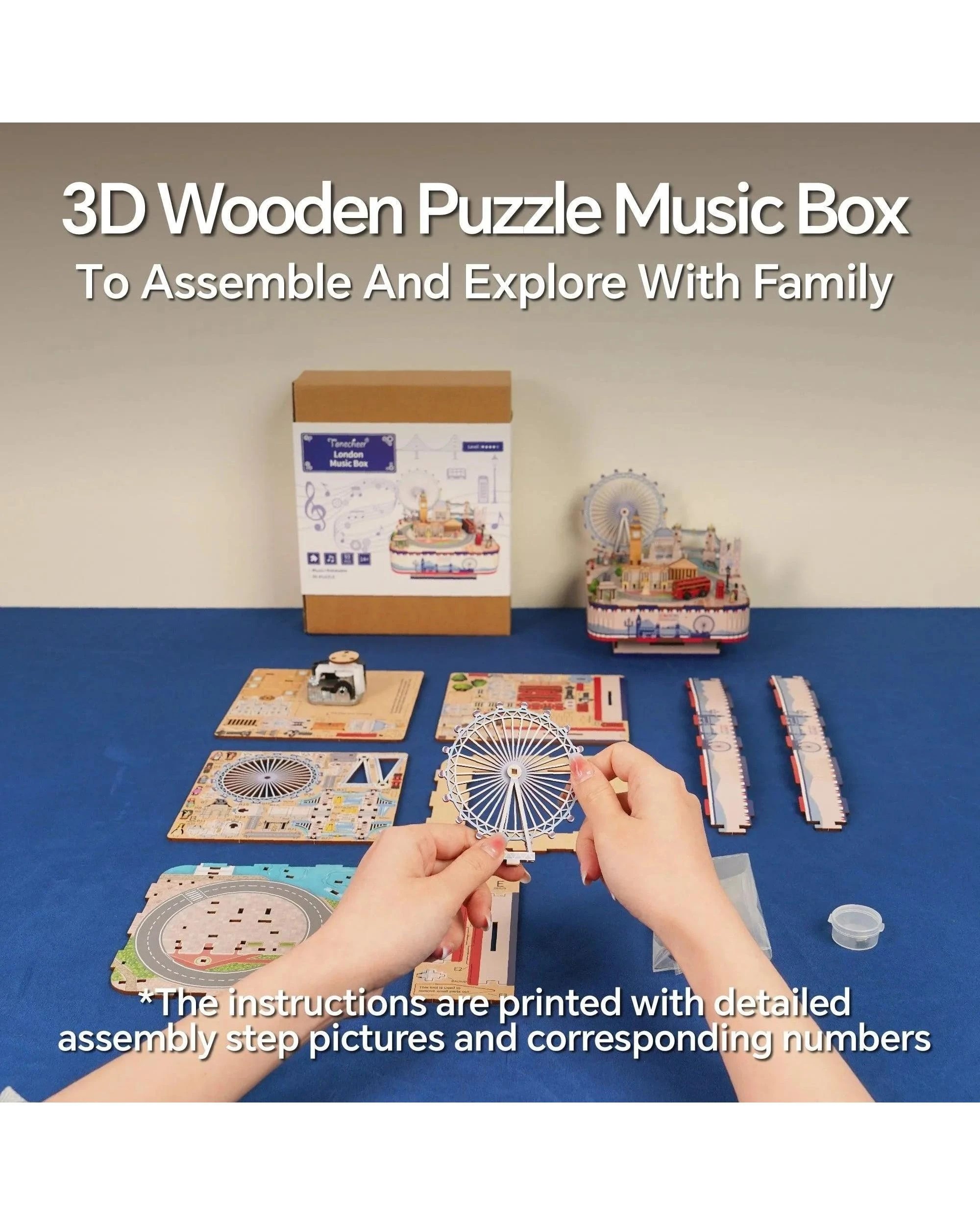 5 Tonecheer 3D Wooden Puzzle DIY Rotating Music Box - London, 5 of 10