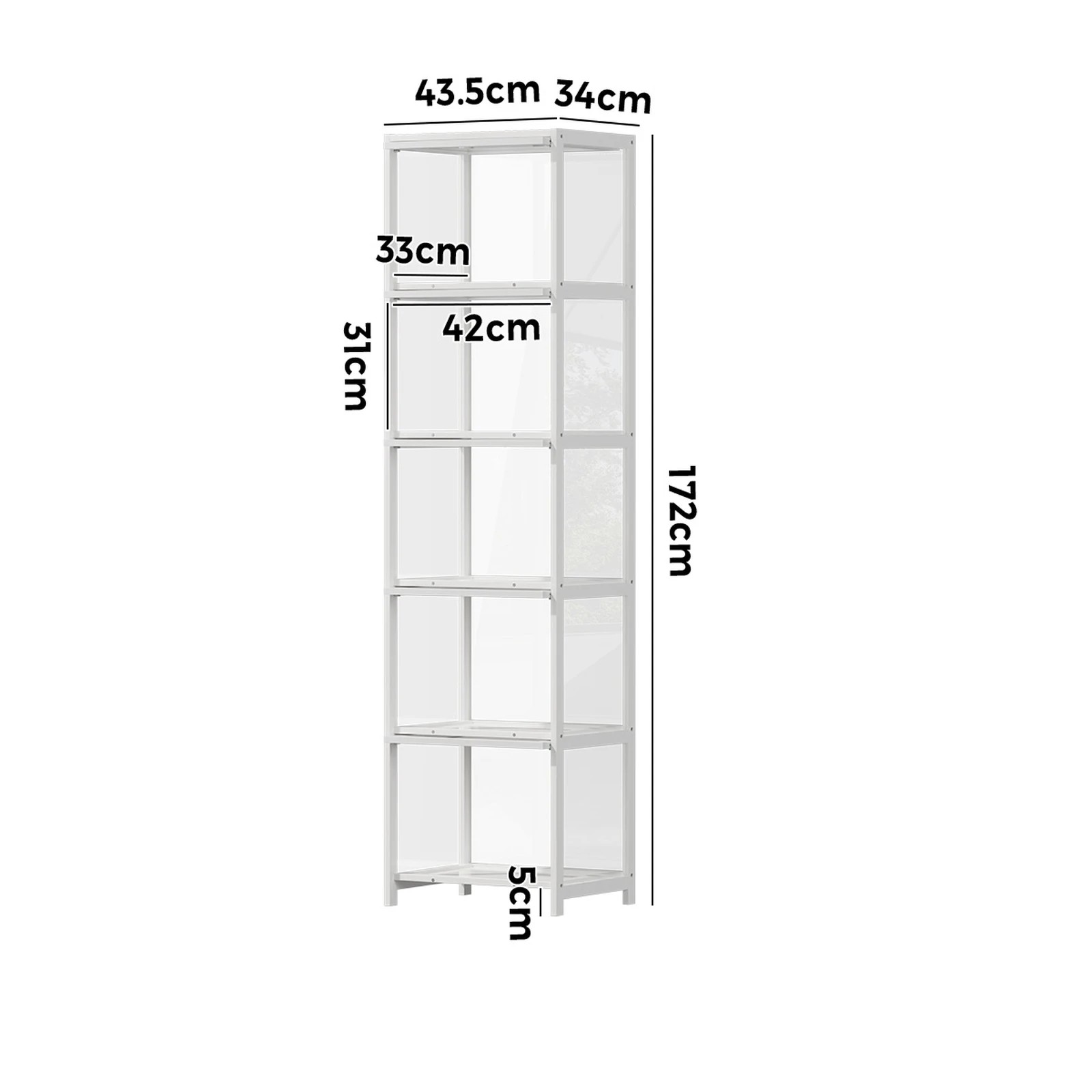 2 Oikiture Display Cabinet Storage 5-Tier Shelves Bookcase Clear Stand Rack - White, 2 of 8