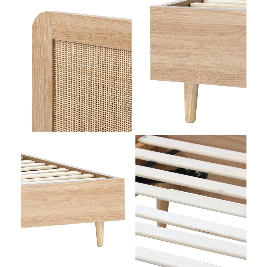 8 Oikiture Single Bed Wooden Bed Frame With Rattan Headboard
 - Natural, 8 of 10