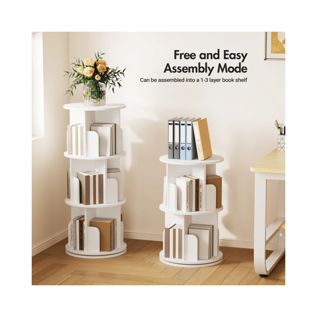 5 Advwin 3 Tiers Bookshelf Rotating Corner Bookcase Cabinet Revolving Display Stand Rack White, 5 of 8