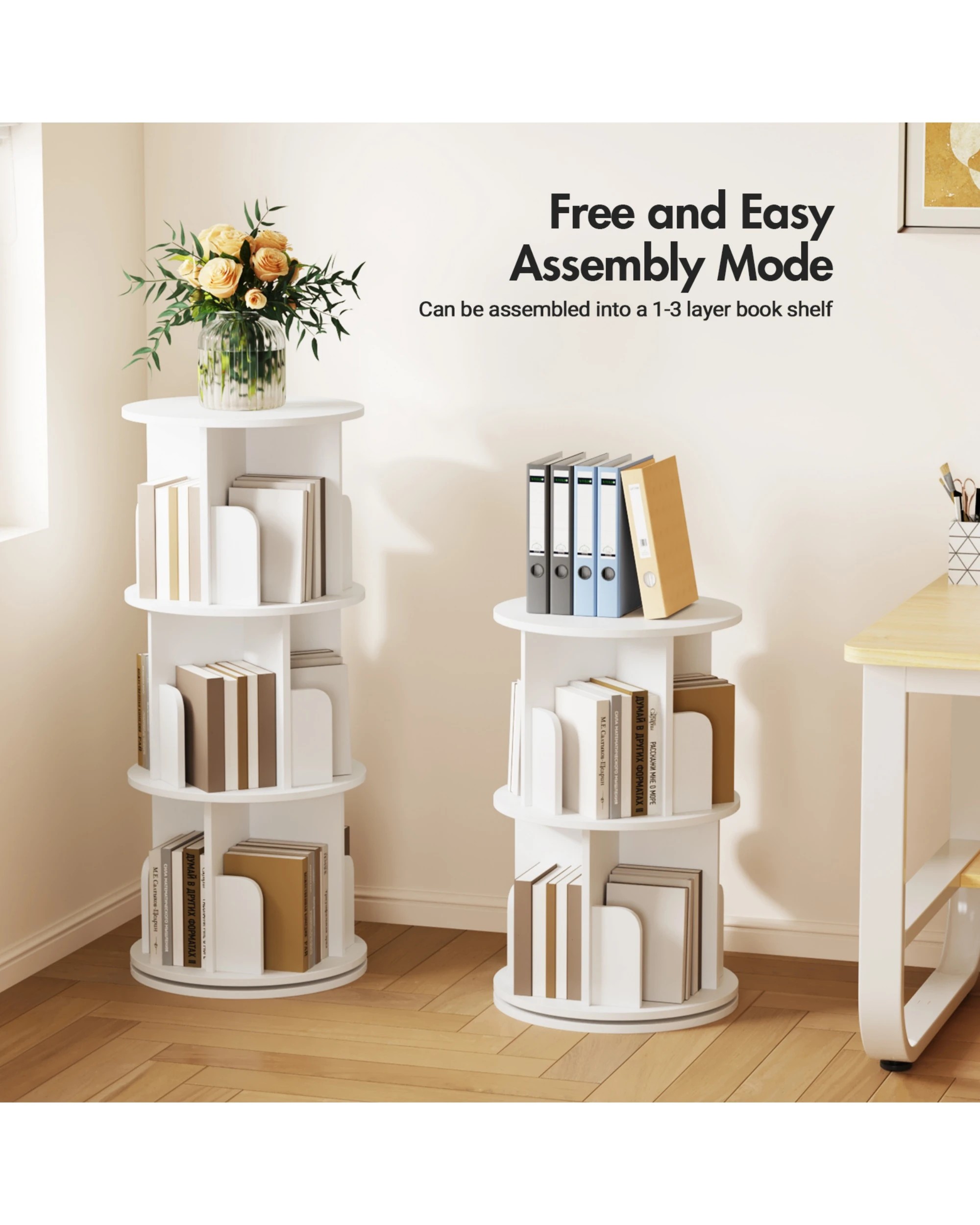 5 Advwin 3 Tiers Bookshelf Rotating Corner Bookcase Cabinet Revolving Display Stand Rack White, 5 of 8