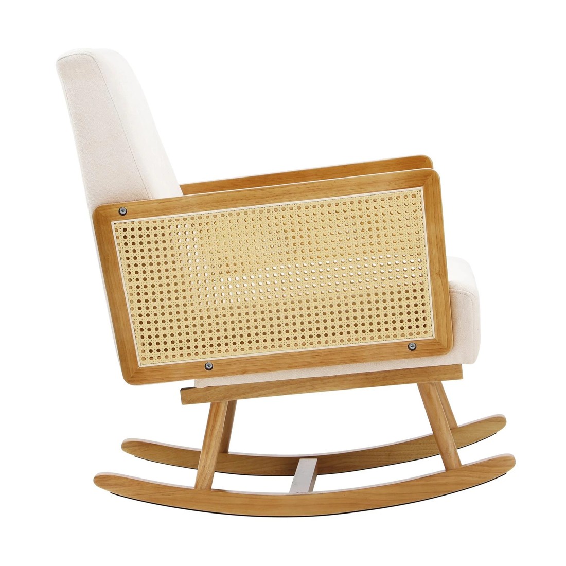 6 Oikiture Rocking Chair Nursing Armchair Linen Accent Chairs Pe Rattan
 - Beige, 6 of 10
