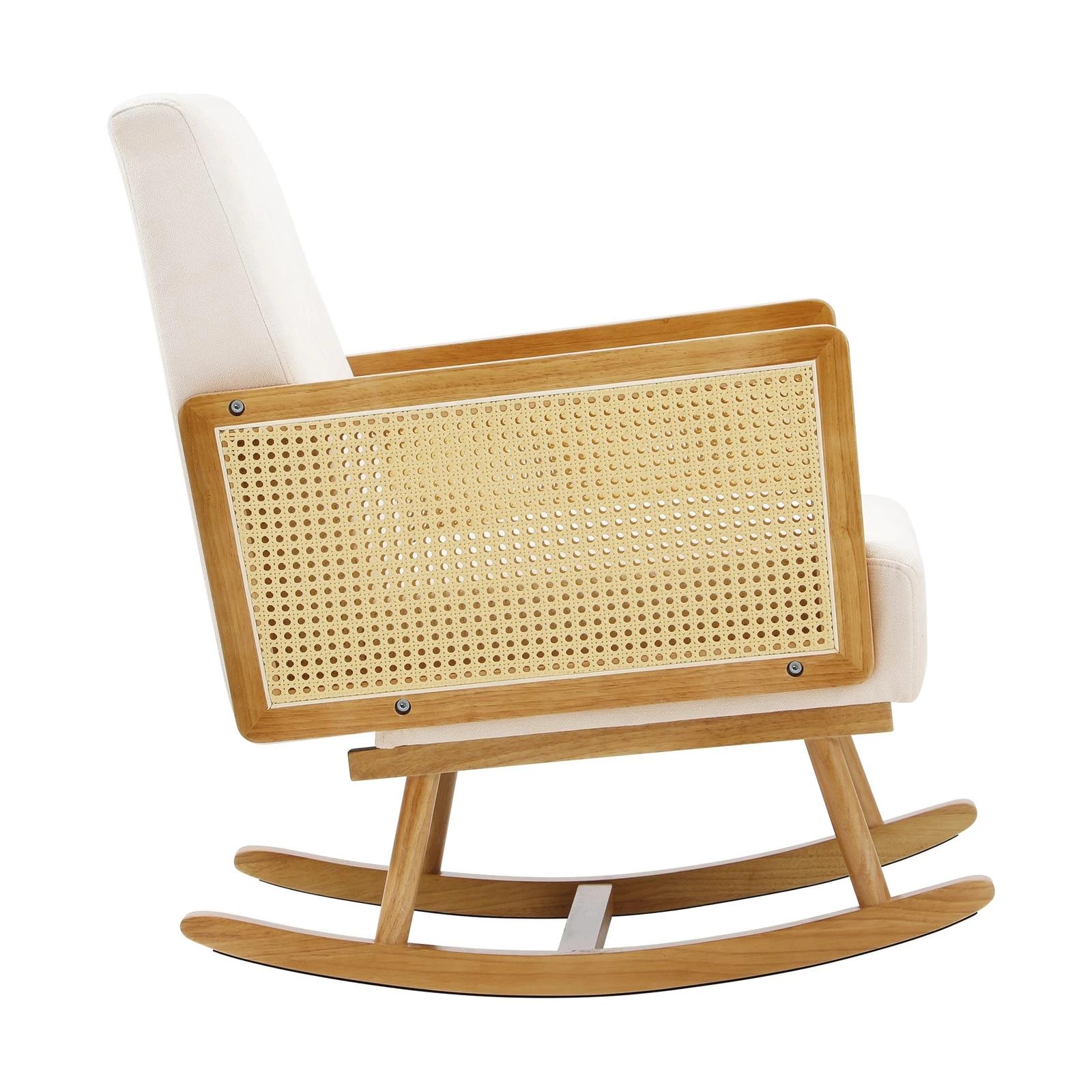 6 Oikiture Rocking Chair Nursing Armchair Linen Accent Chairs Pe Rattan
 - Beige, 6 of 10