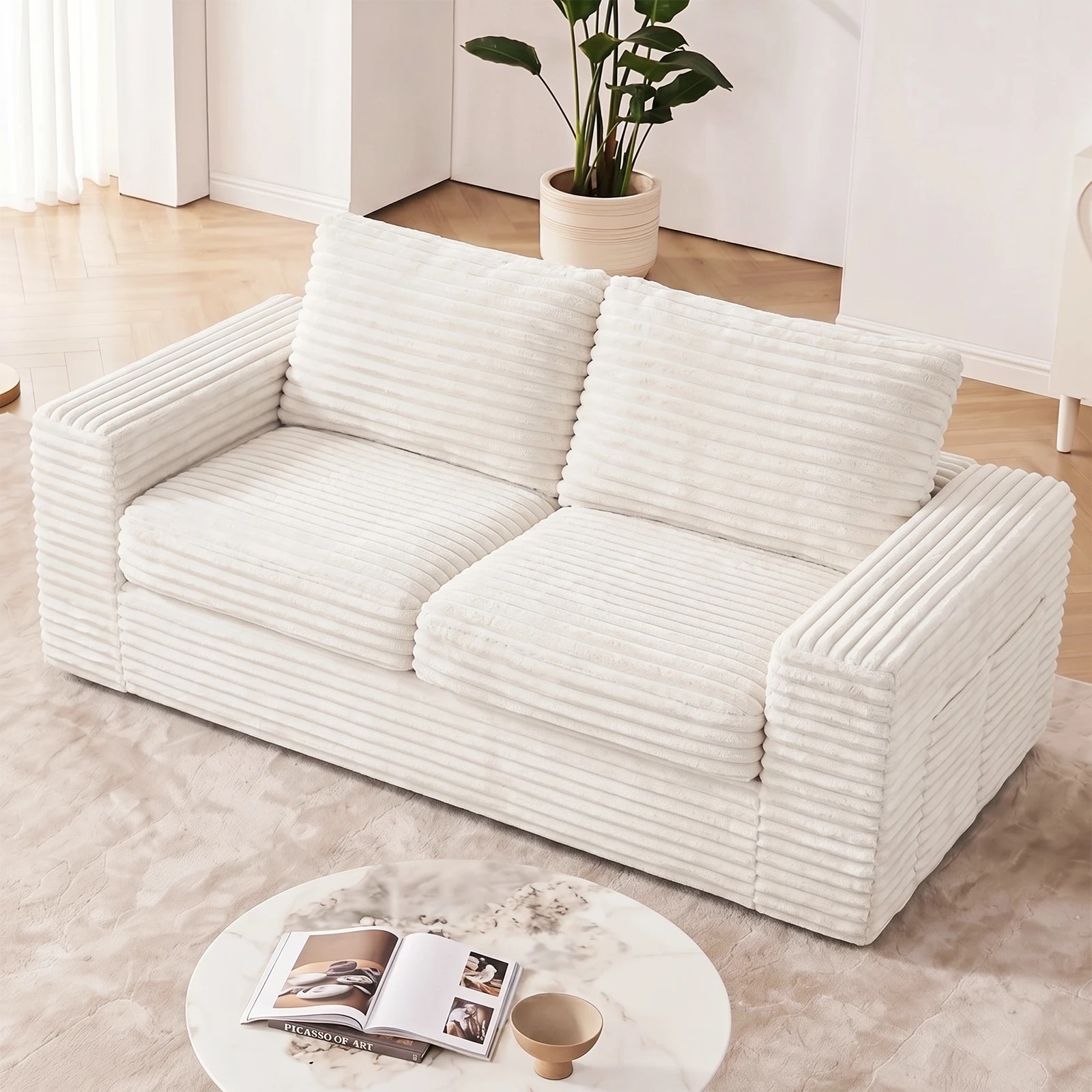 2 Advwin Loveseat Floor Sofa 162cm Loveseat Bean Bag Chair - Beige, 2 of 5