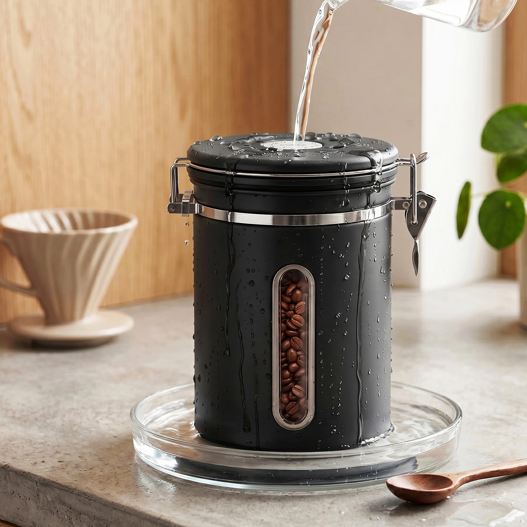 6 5-Star Chef 1.8L Stainless Steel Coffee Bean Storage Container Coffee Canister with Window & Scoop Coffee Jar - Black, 6 of 9