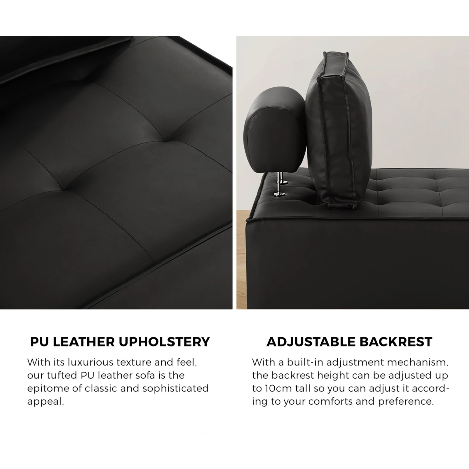 5 Oikiture 2pc Modular Sofa Lounge Chair Armless Tofu Back Pu Leather
 - Black, 5 of 10