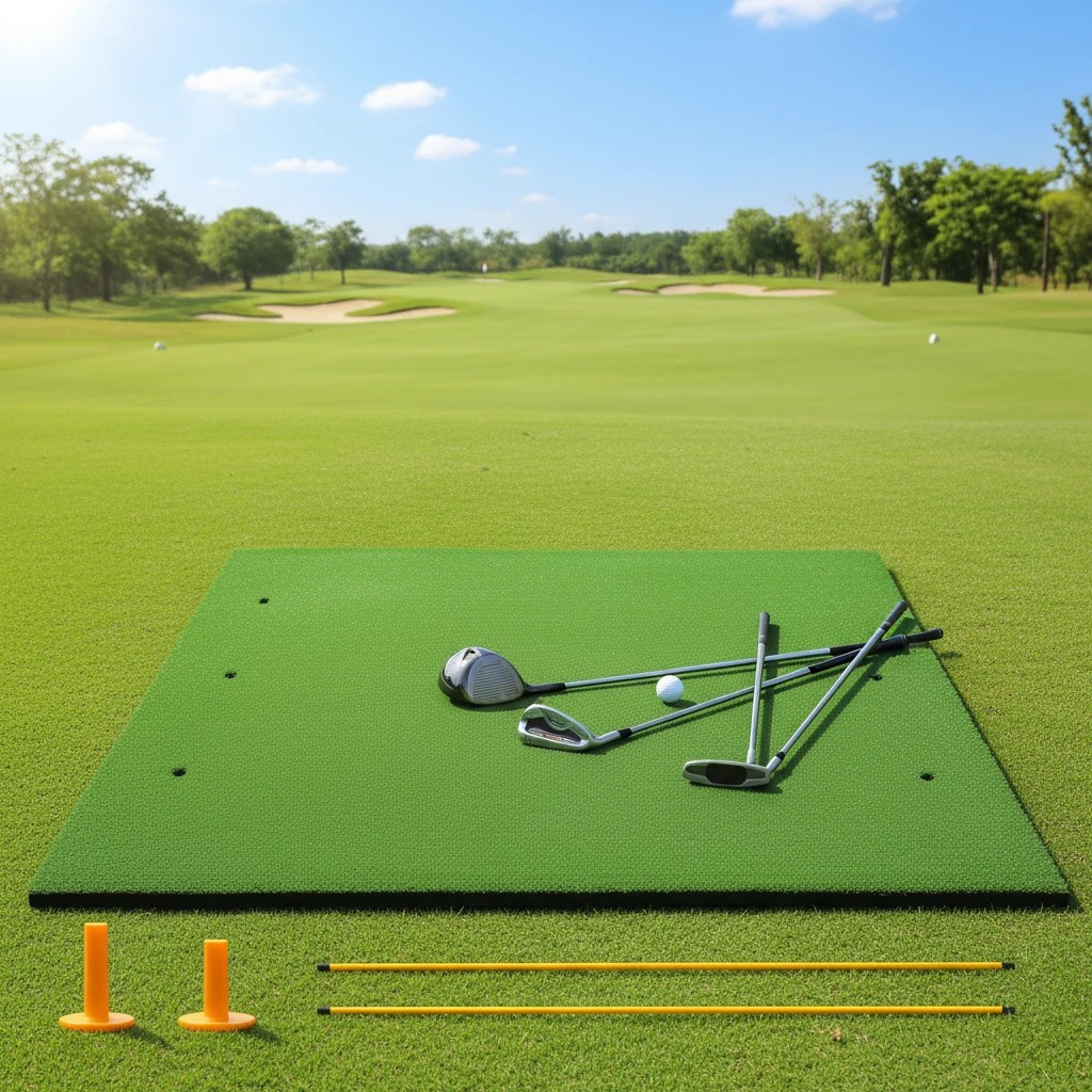 3 Costway 1.2x1.5m Golf Putting Green Practice Mat w/2 Rubber Tees & Alignment Sticks Golf Training Aid, 3 of 3
