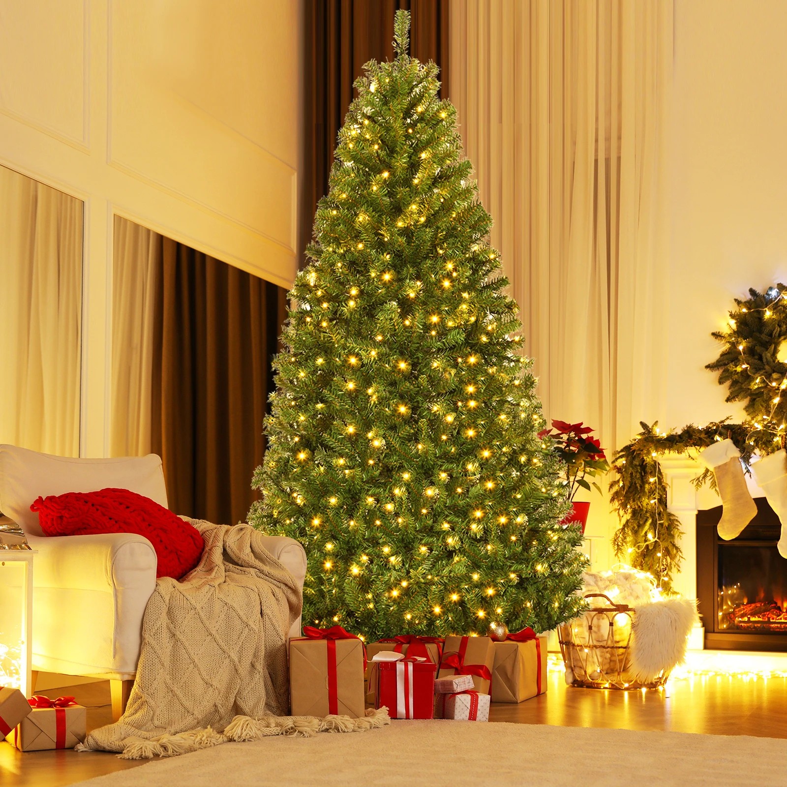 Costway 2.7M Artificial Christmas Tree w/3533 Branch Tips Dual-Color ...