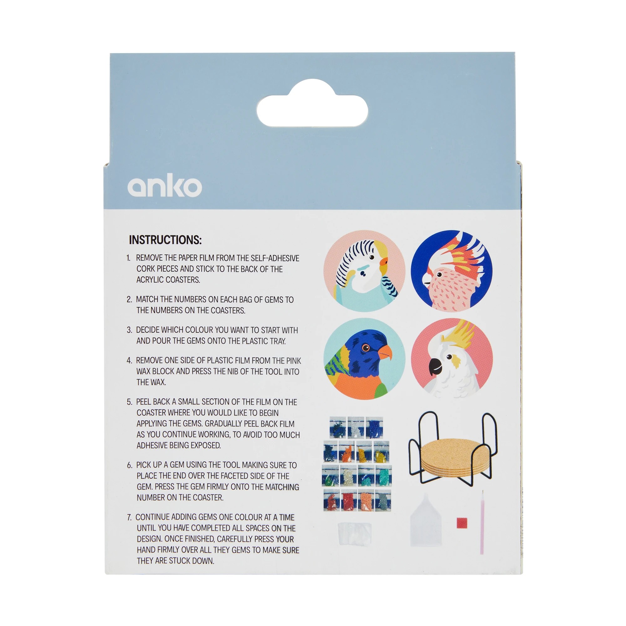 3 Sparkle Gem Art Coaster Set - Birds, 3 of 3