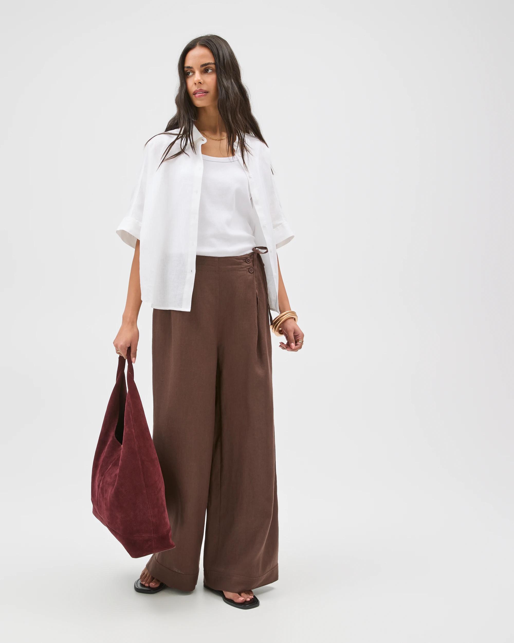 1 Target Woman European Linen Wrap Pants COFFEE BEAN, 1 of 6
