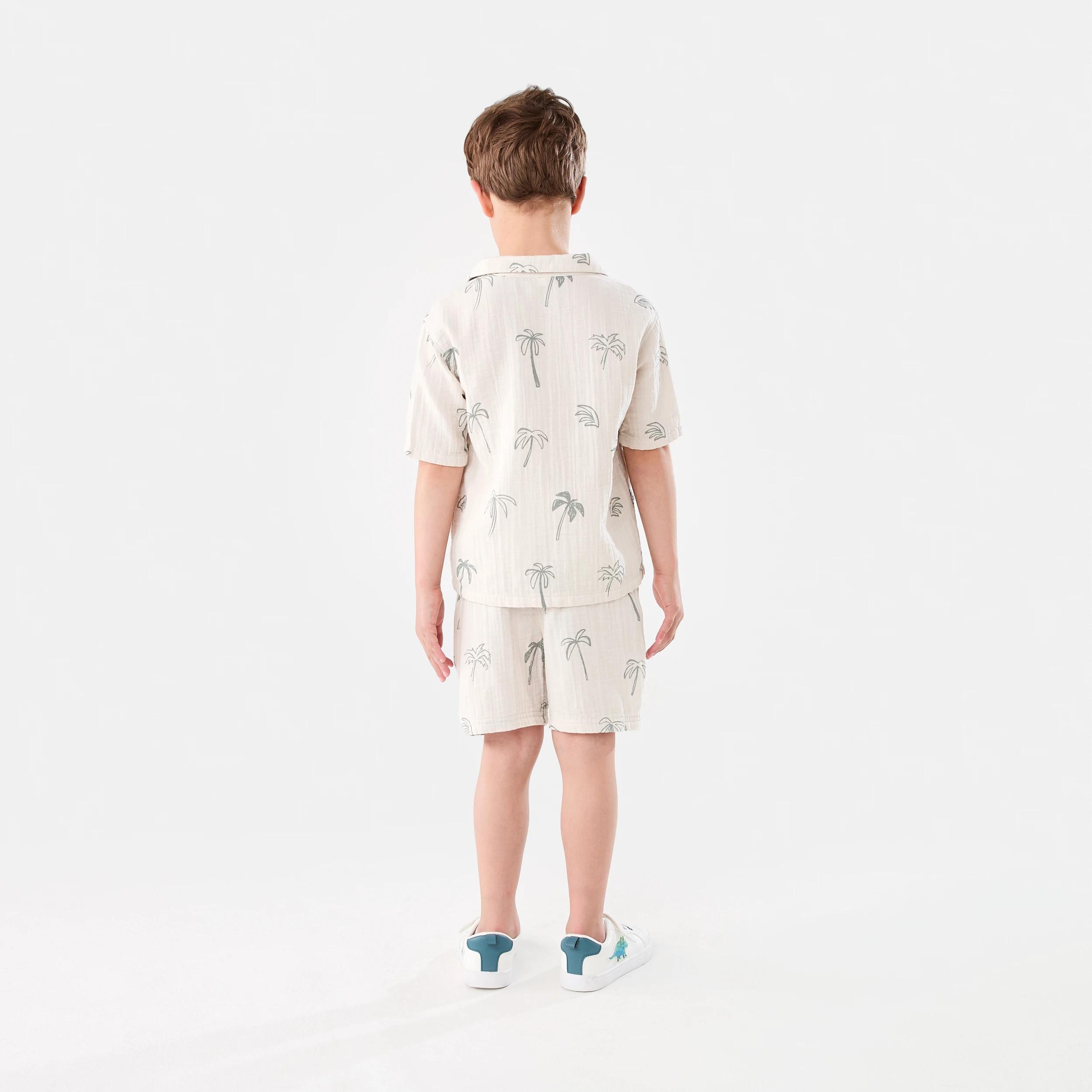 7 Short Sleeve Double Cloth Shirt SKETCHY PALM NATURAL LINEN, 7 of 7